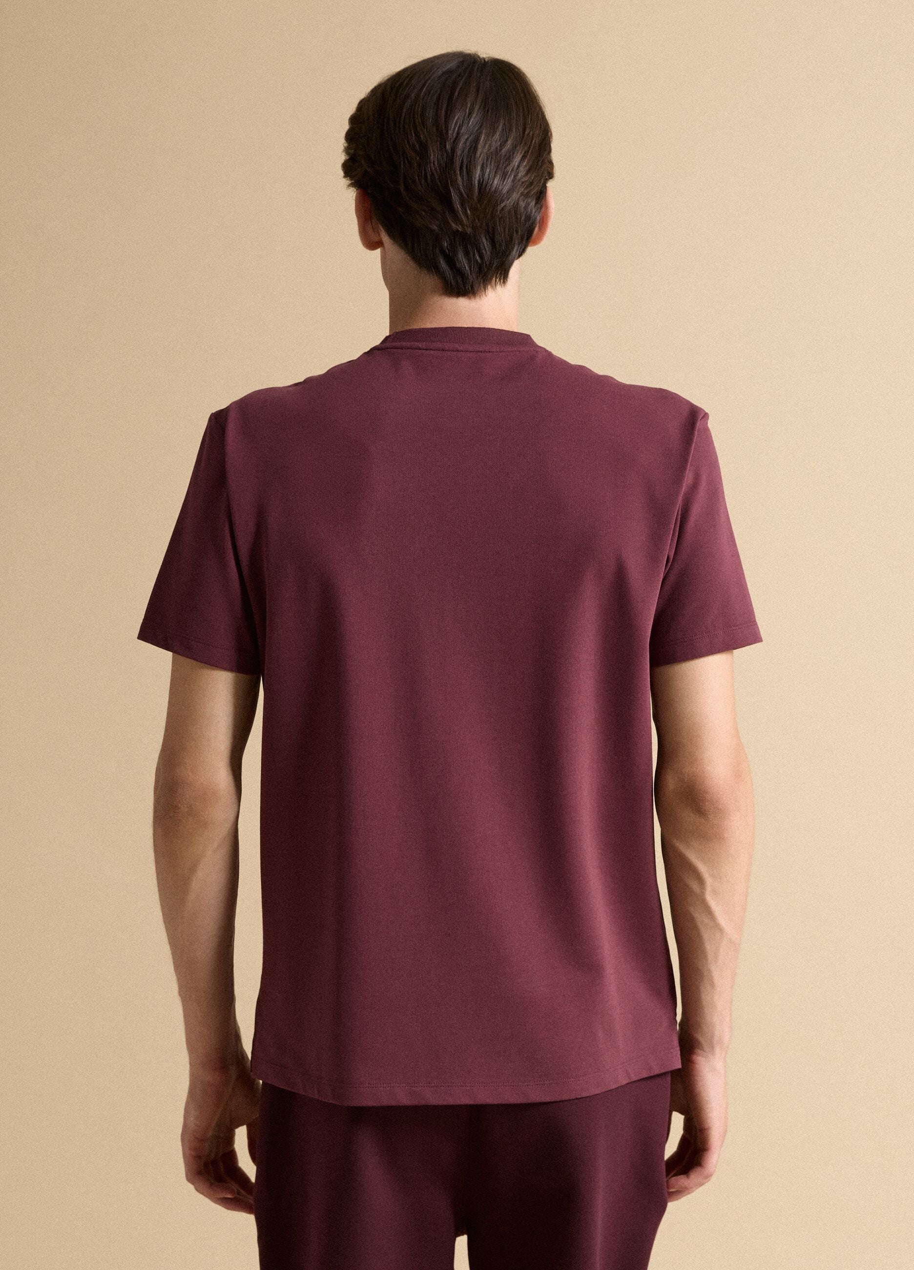 Red regular-fit stretch piqu&eacute; cotton-blend T-shirt with Easy Dry