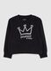 Girls' black sweatshirt in pure cotton with crown print regular fit_0