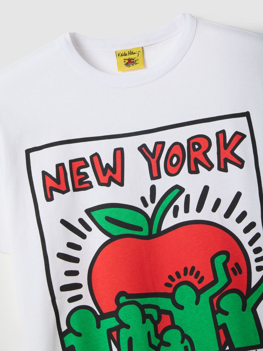 White pure cotton regular fit T-shirt with Keith Haring print_5