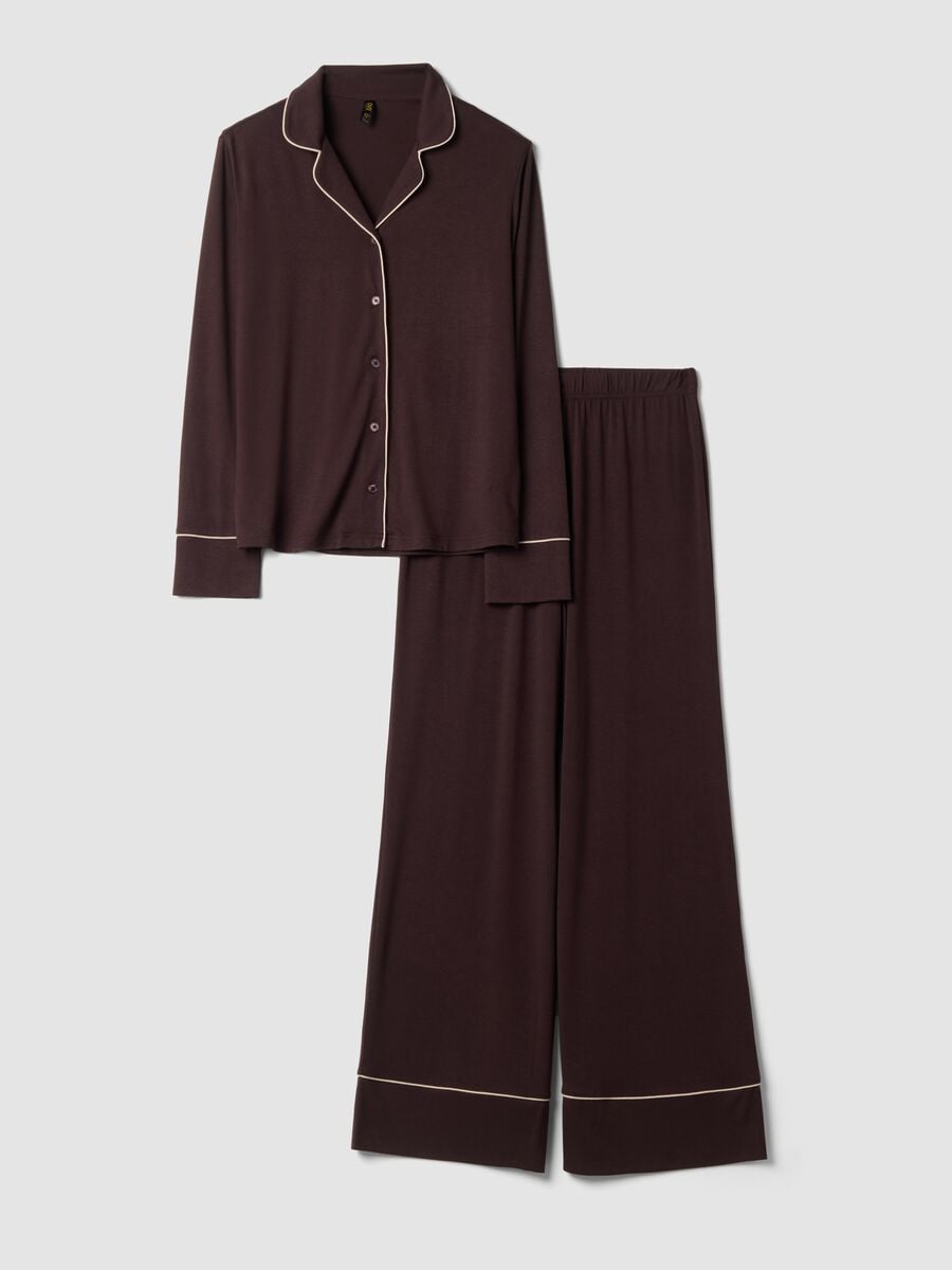 Pigiama marrone in viscosa elasticizzato con scollo a V_4