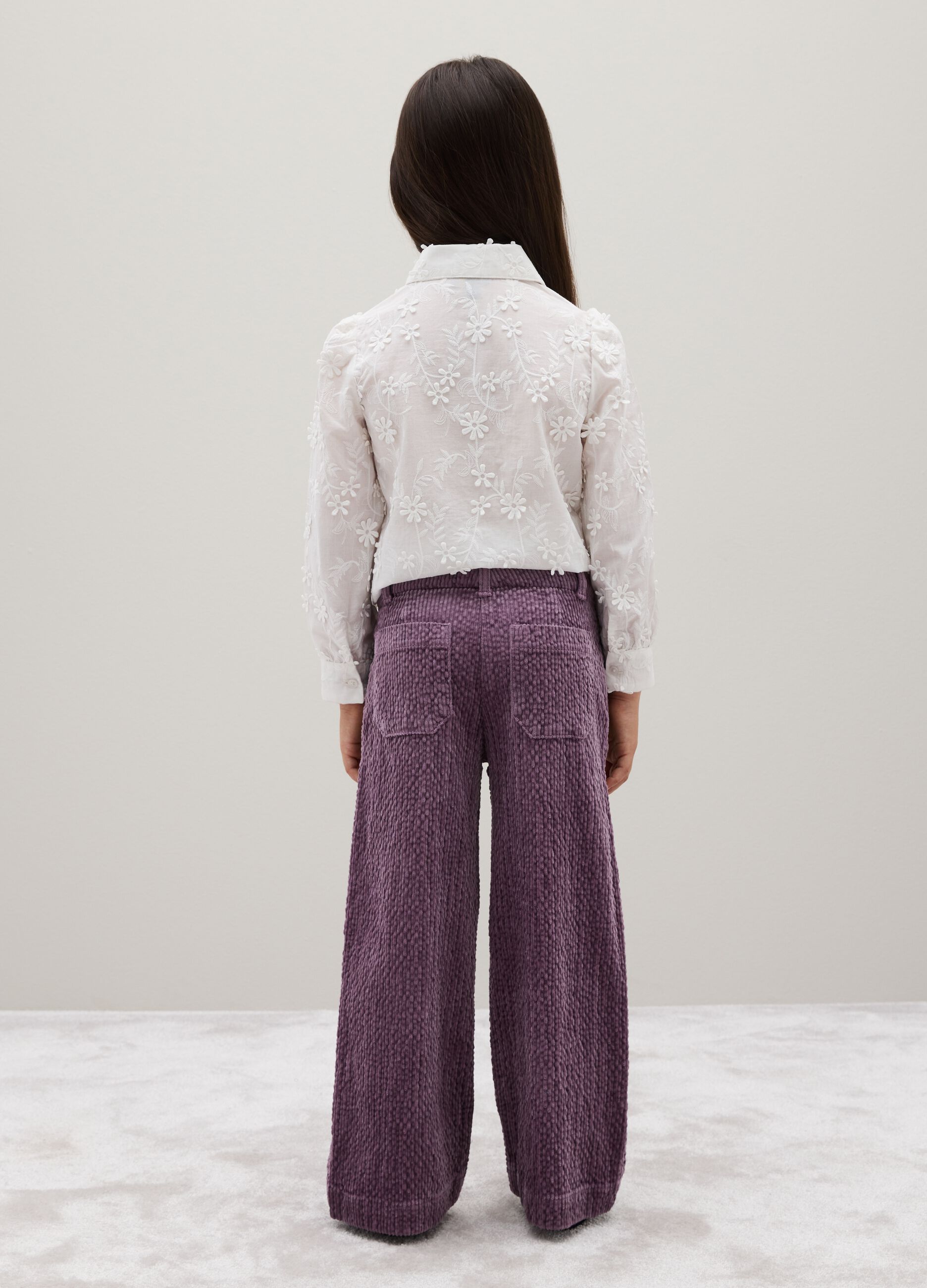 Girls' Wide Leg Purple Cotton Trousers