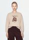 Beige cotton-blend crew-neck sweatshirt with teddy print_0