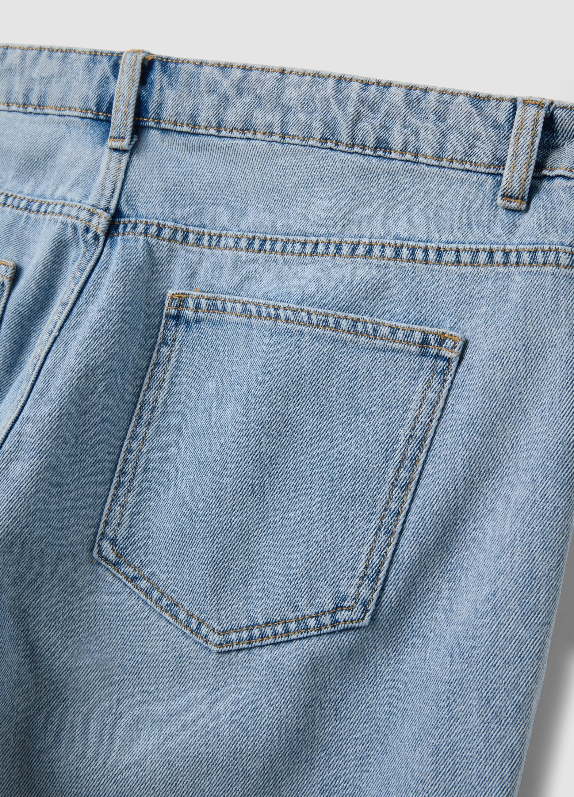 Light Blue Denim-Blend Slim Fit Shorts