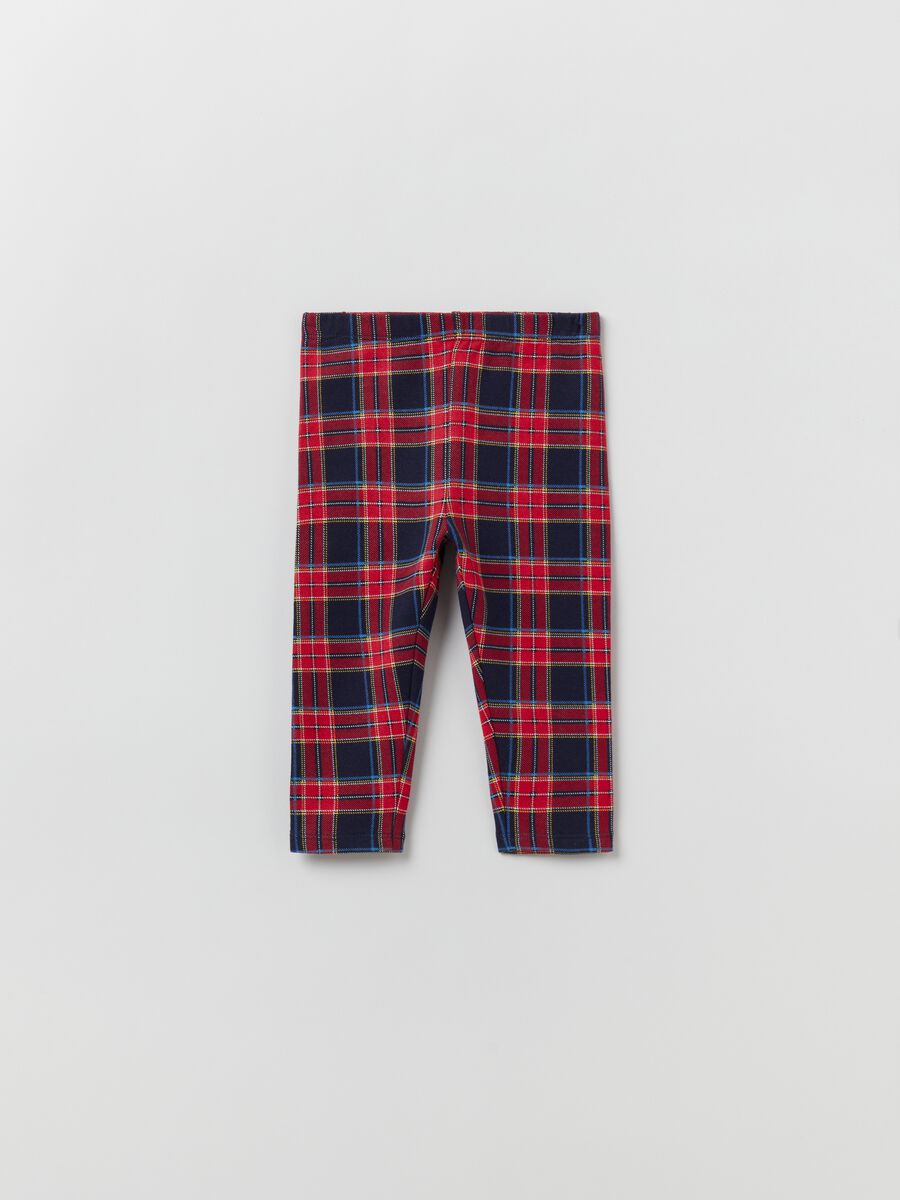 Leggings in cotone stretch con fantasia tartan_0