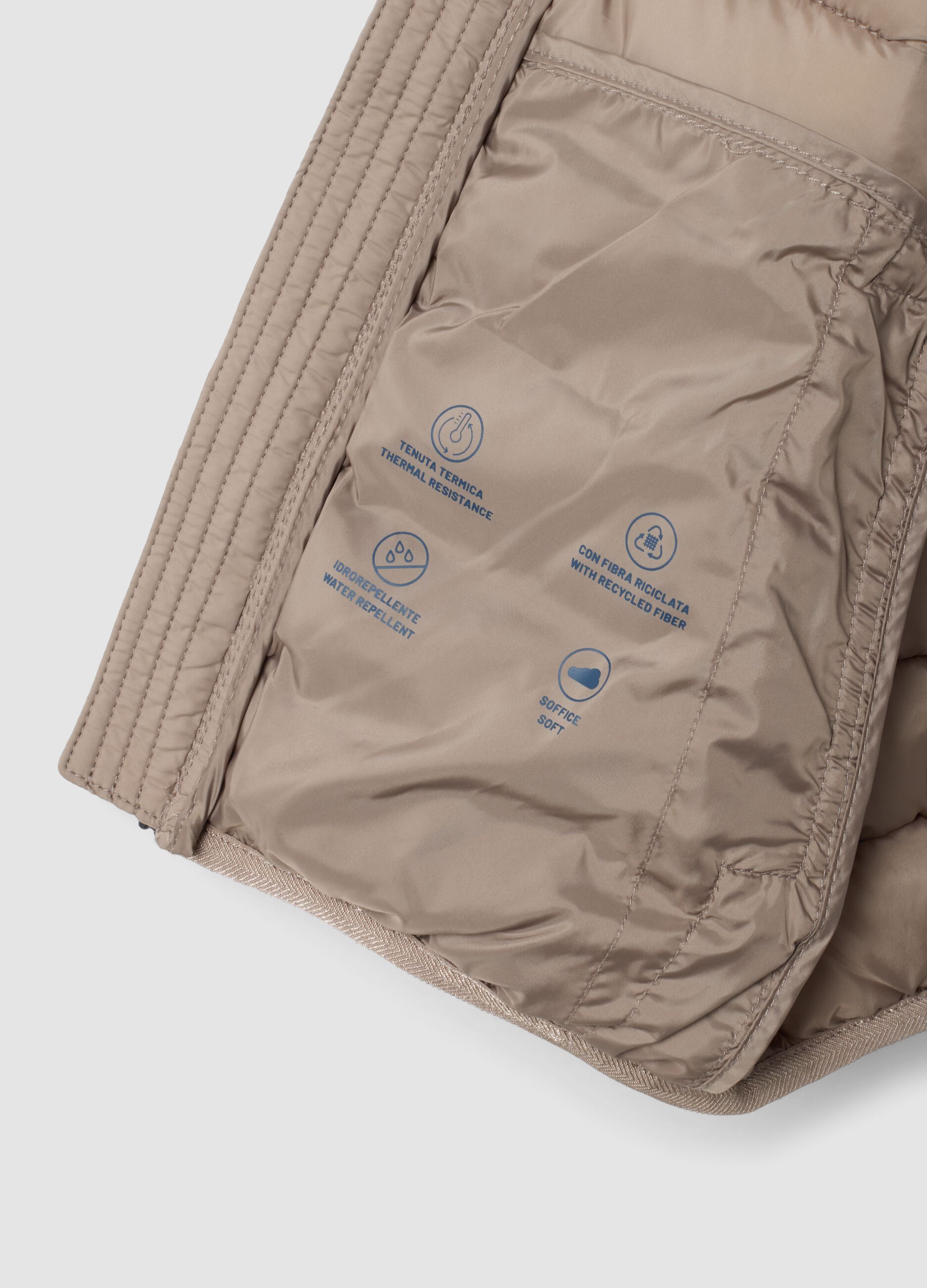 Giubbotto Utralight beige imbottito con cappuccio e zip per bambino