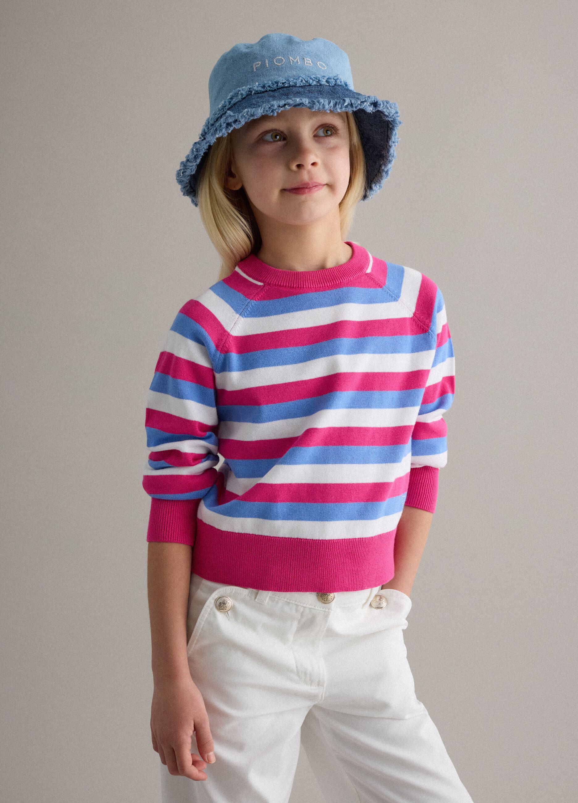 Girls' regular fit multicoloured striped pure cotton pullover