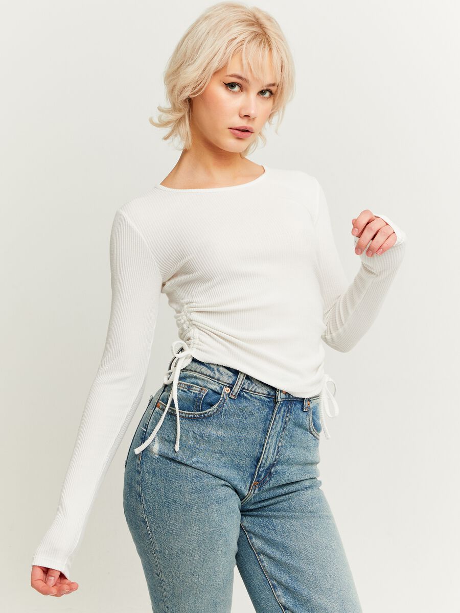 Ribbed crop T-shirt with laces_0
