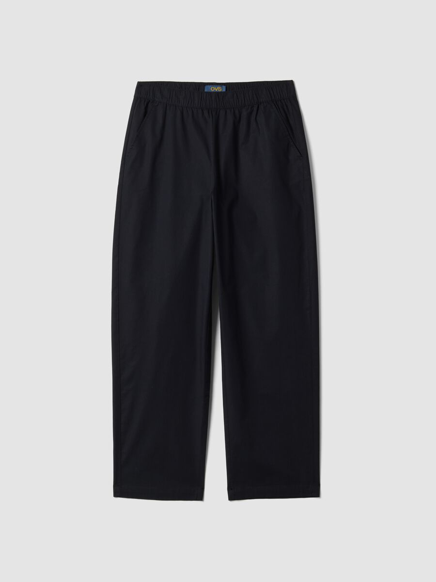 Pantaloni blu in cotone elasticizzato con vita elasticizzata_4