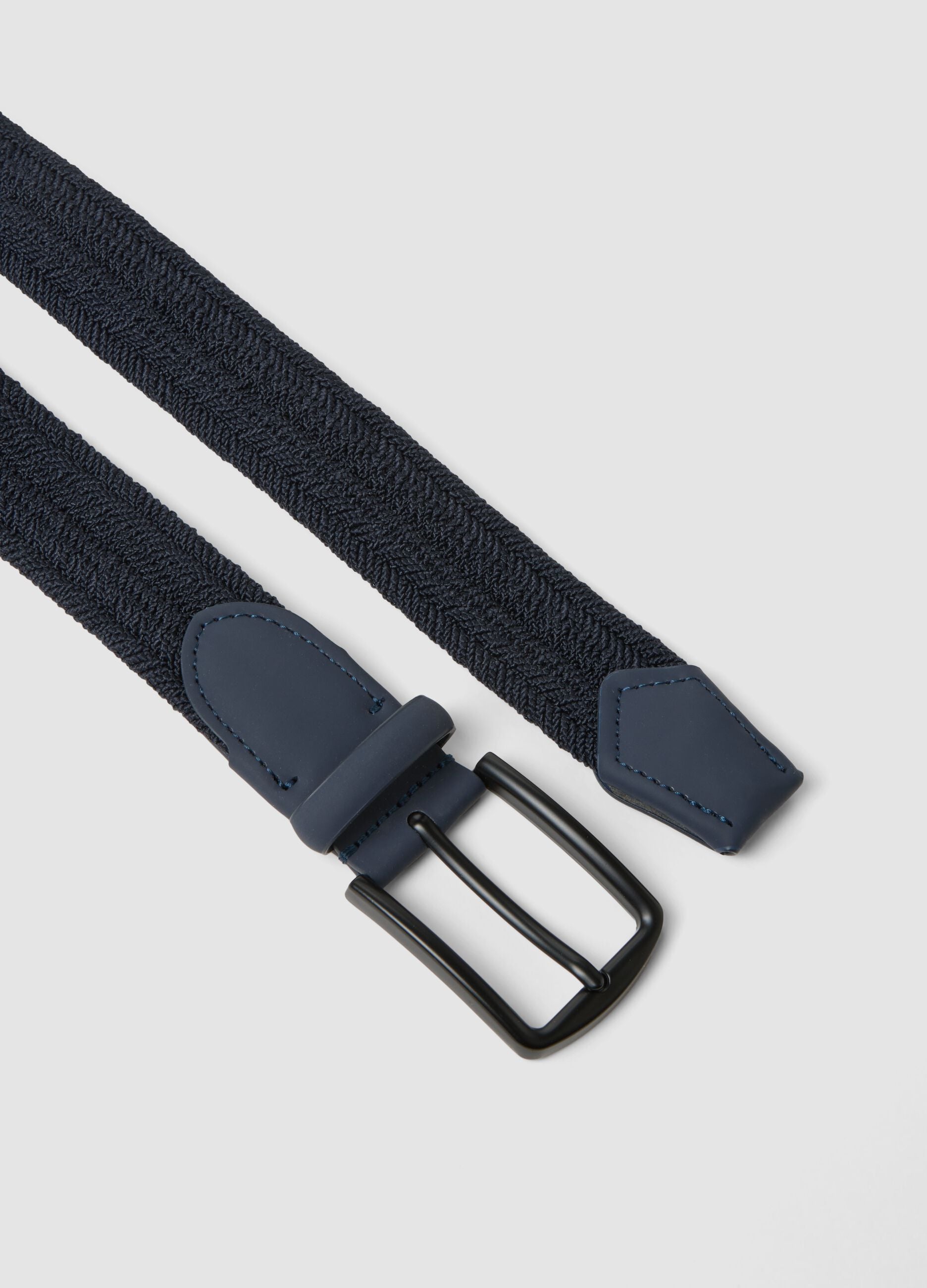 Blue braided cotton-blend belt
