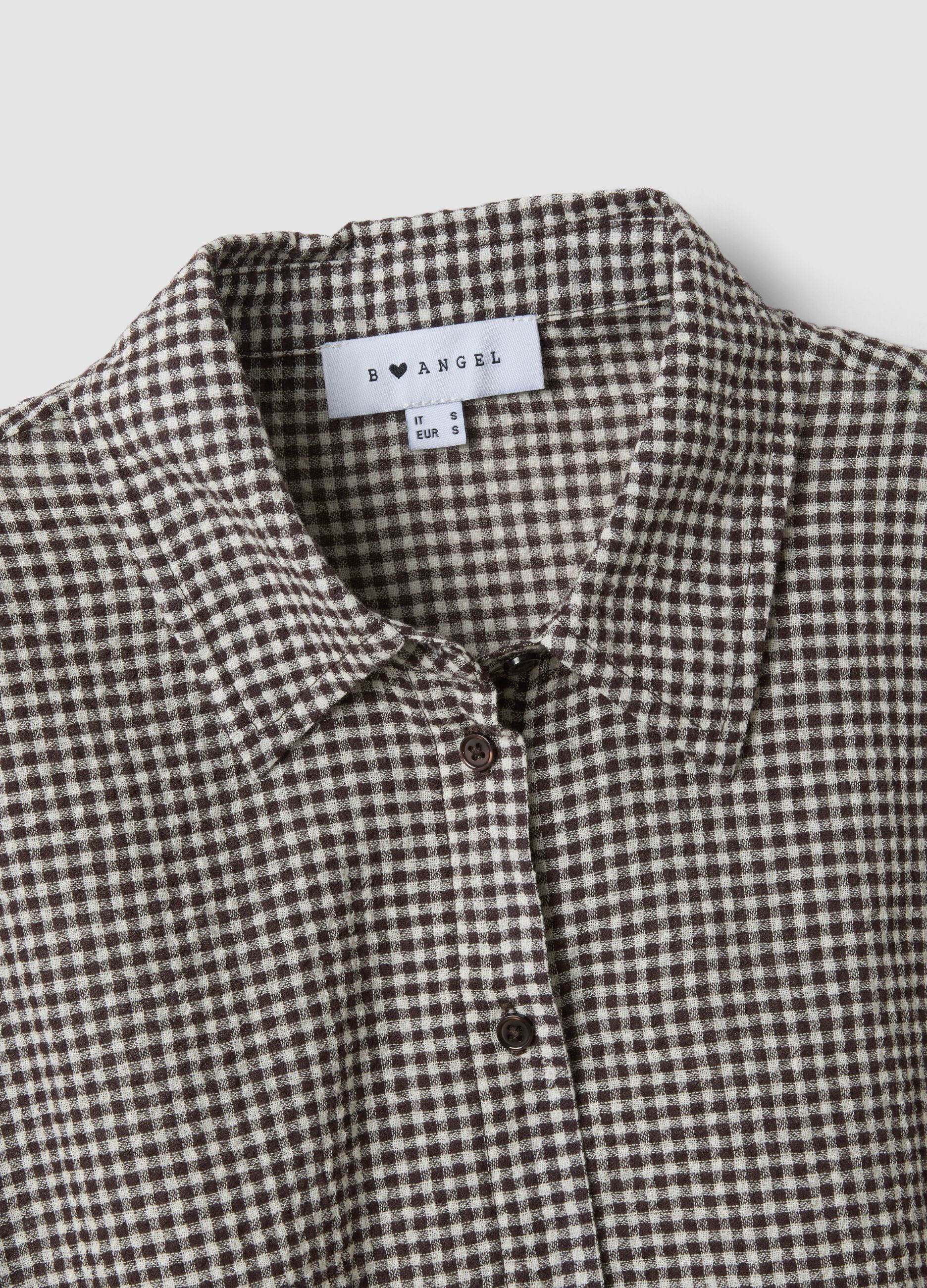 Camicia crop a quadretti multicolor in cotone elasticizzato