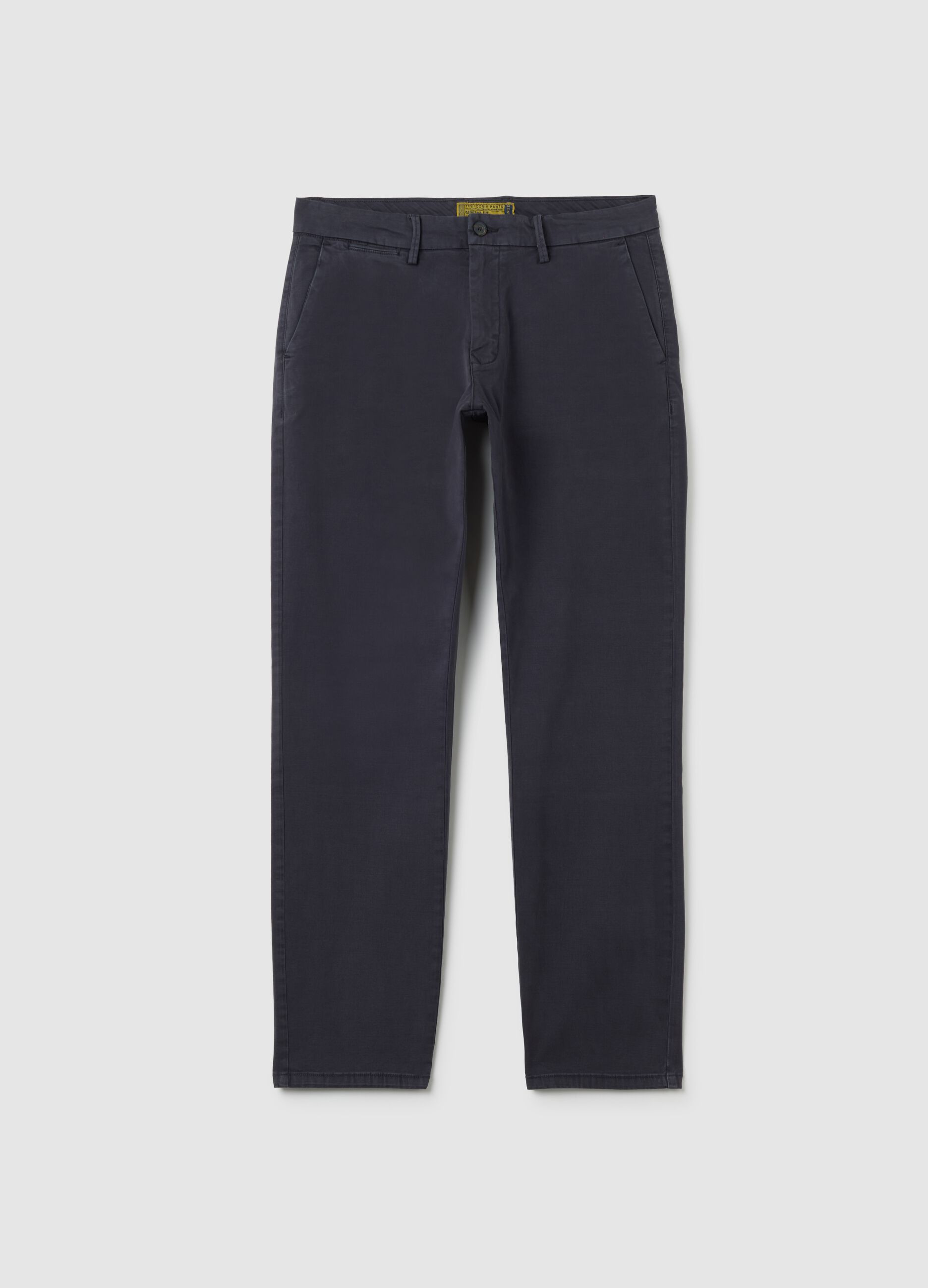 Blue Stretch Cotton Regular Fit Trousers