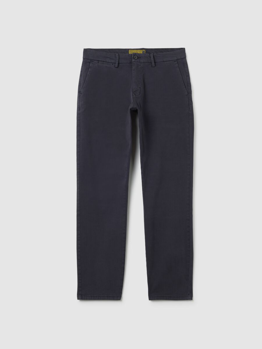 Blue Stretch Cotton Regular Fit Trousers_4