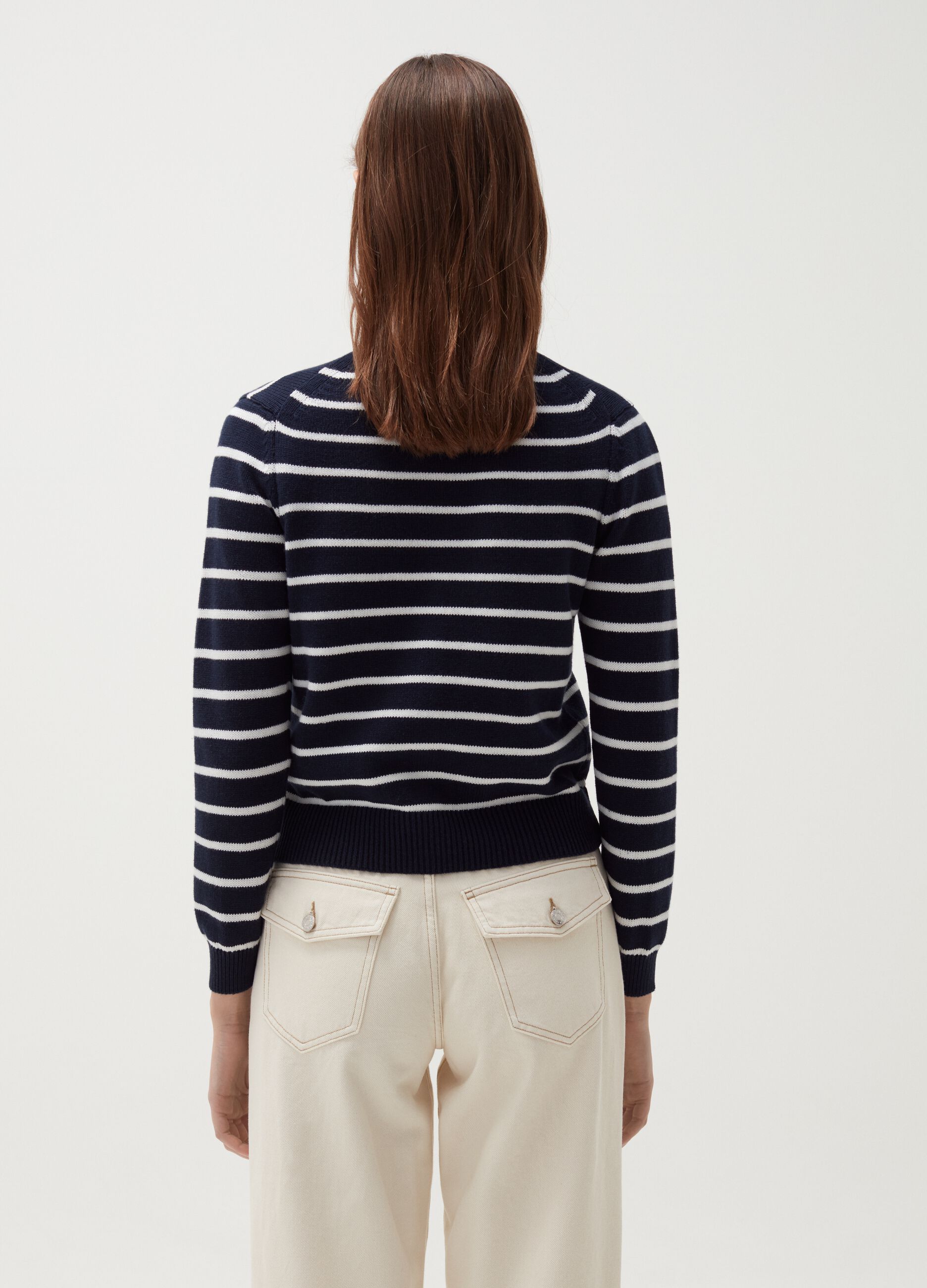 Short cardigan in striped cotton