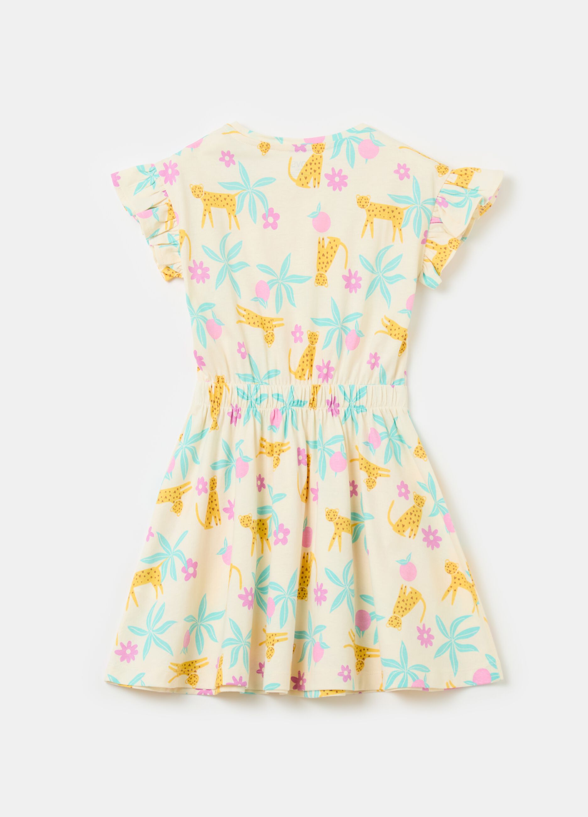 Cotton dress with frills and print