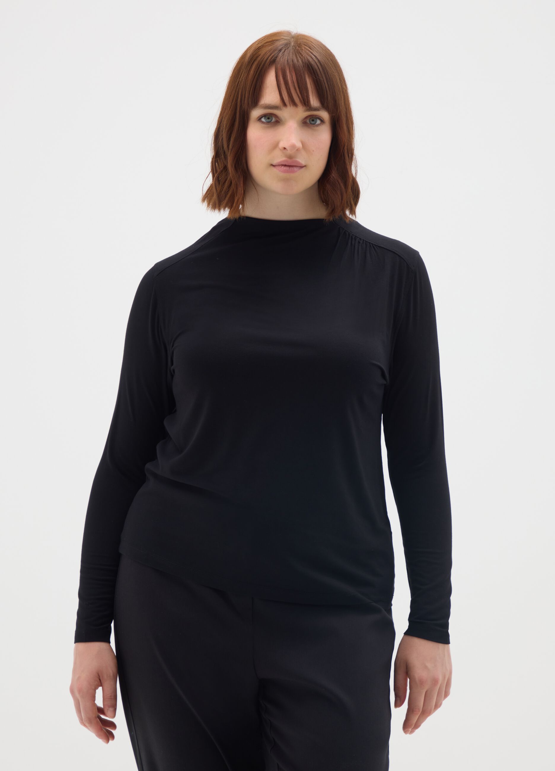 Black long sleeve top with a turtleneck