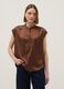 Brown short-sleeve blouse regular fit with mandarin collar_2
