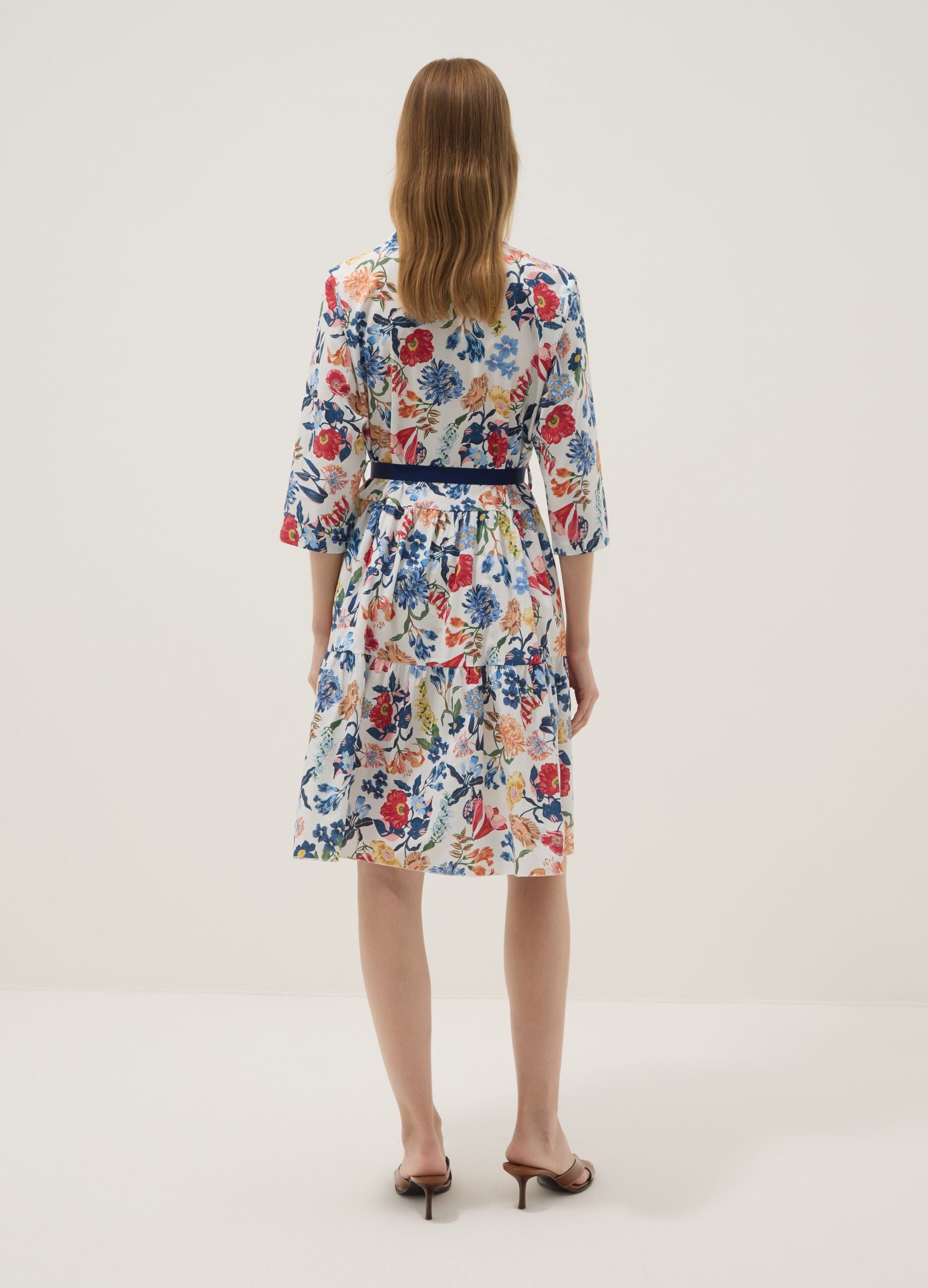 White midi dress in stretch cotton with floral print