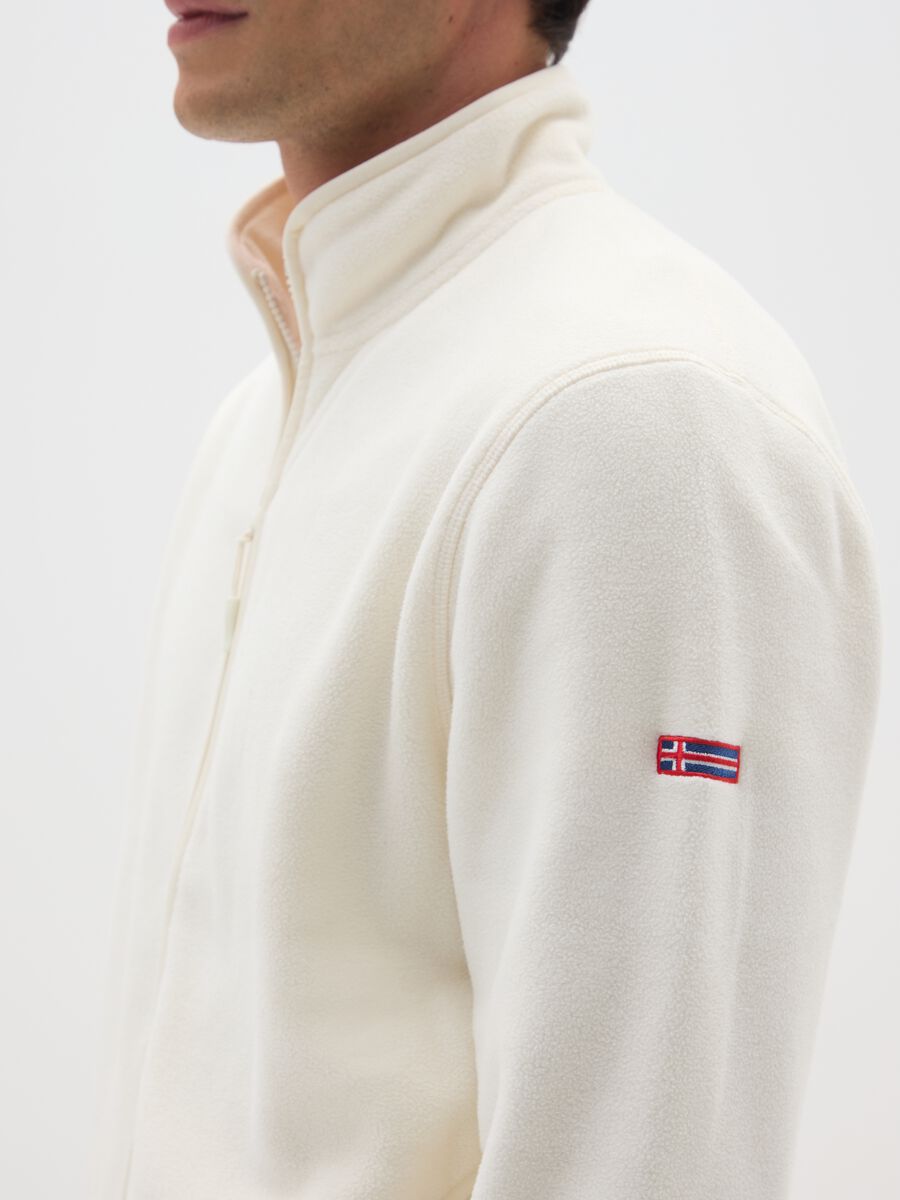 White fleece regular fit zip-up sweatshirt_3