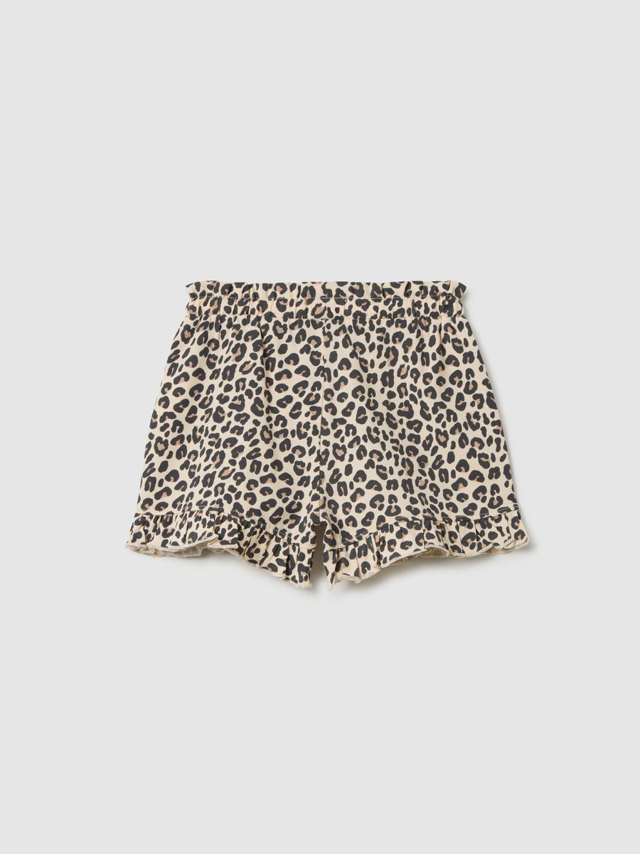 Shorts da bambina in puro cotone multicolor regular fit con volant_1