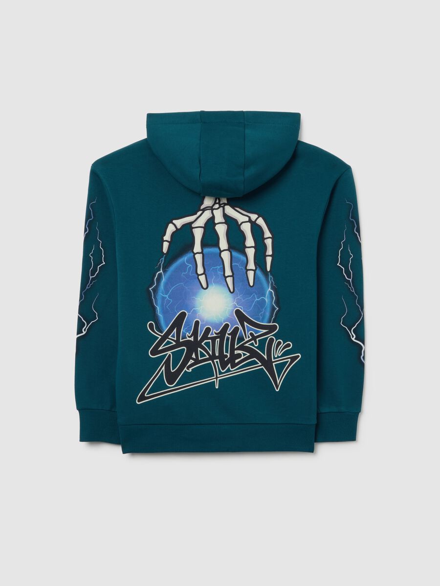 Boy's oversized blue hoodie in pure cotton with prints_1
