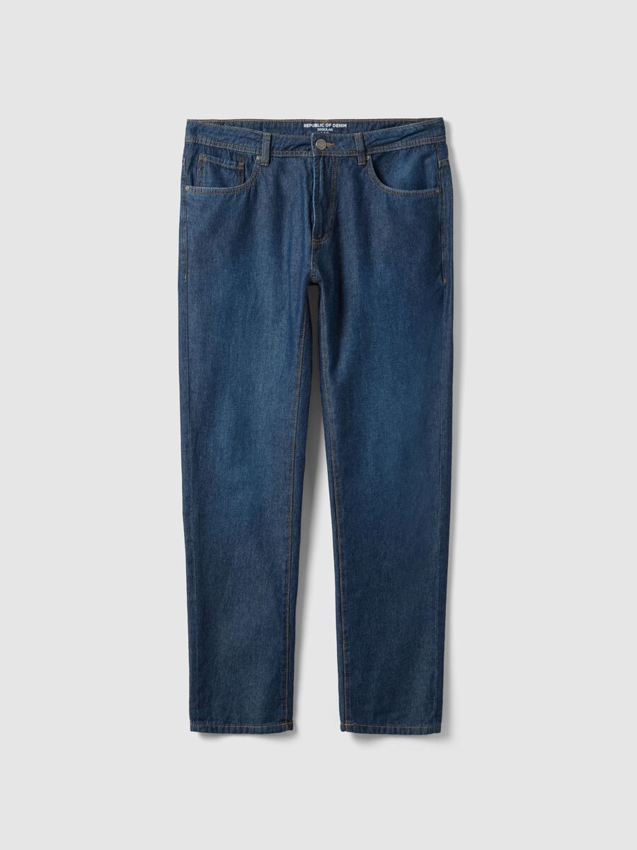 Blue Regular Fit Denim Pure Cotton Jeans_4