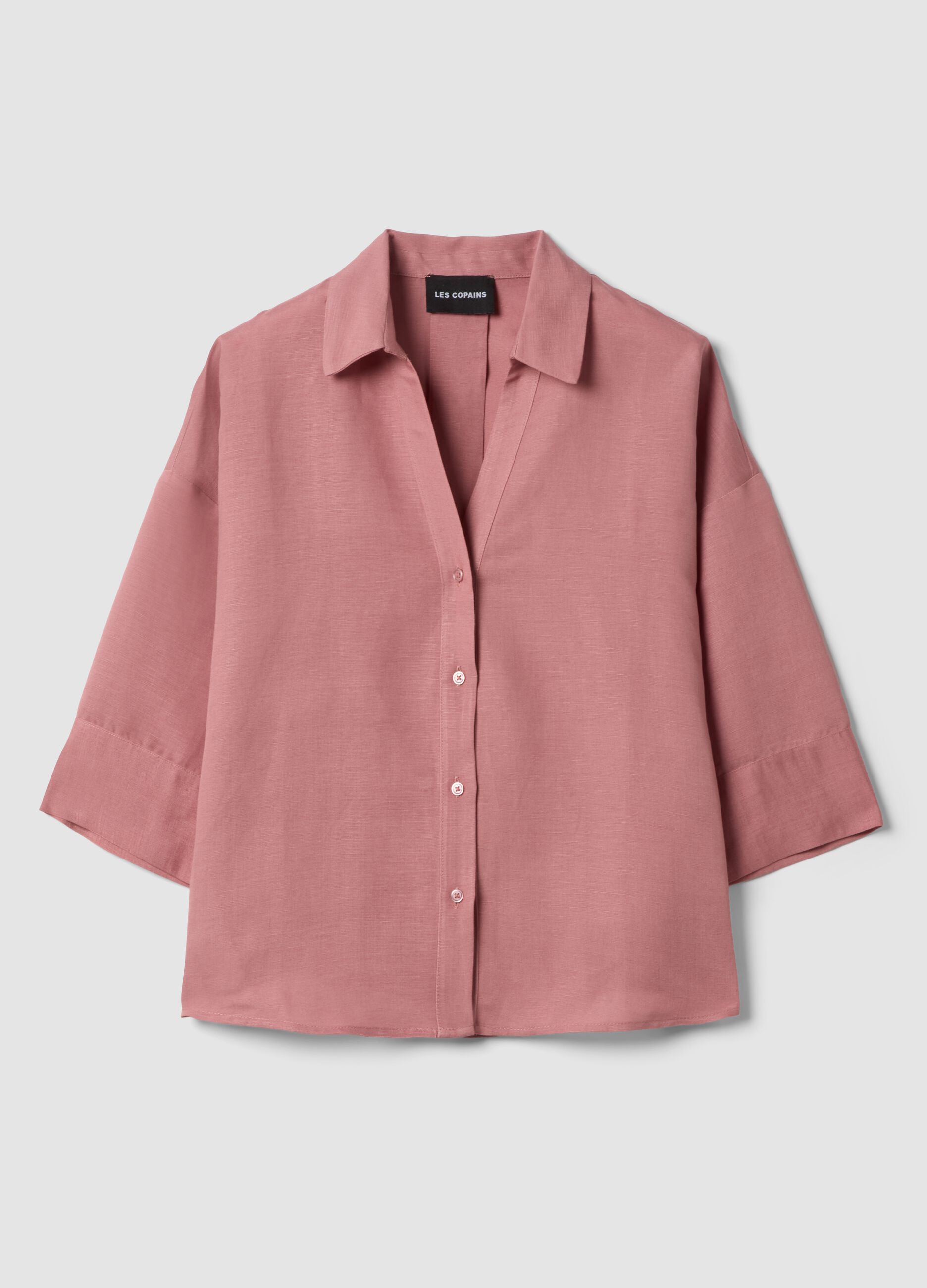 Pink linen-viscose blend shirt with oversized fit