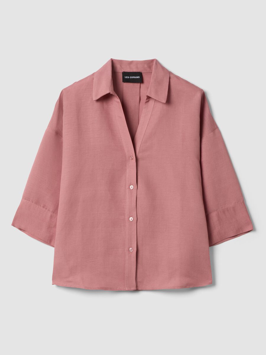 Pink linen-viscose blend shirt with oversized fit_1