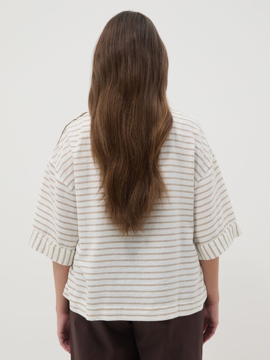 T-shirt in misto lino a righe multicolor regular fit_3