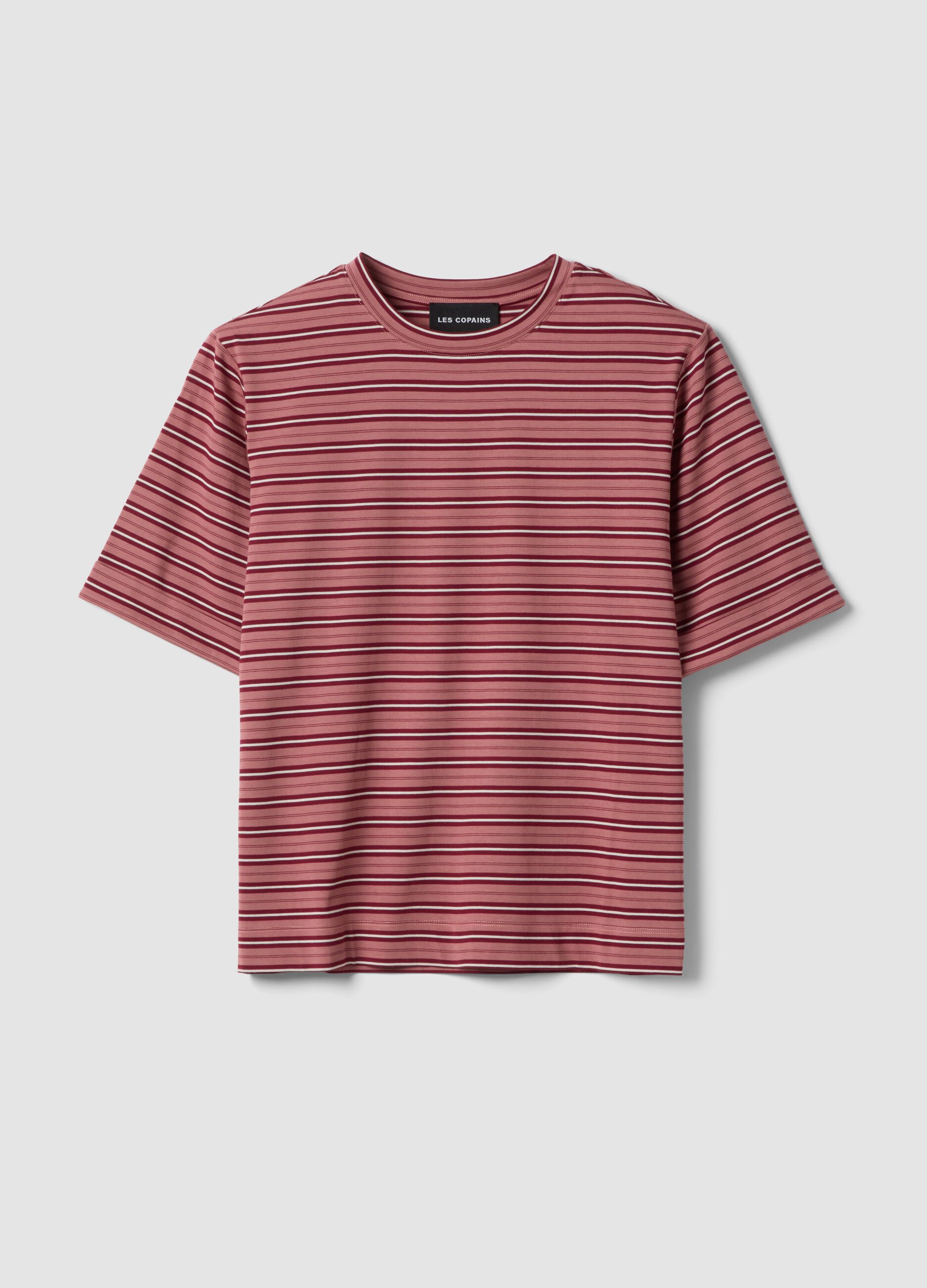 Pink striped cotton-blend T-shirt