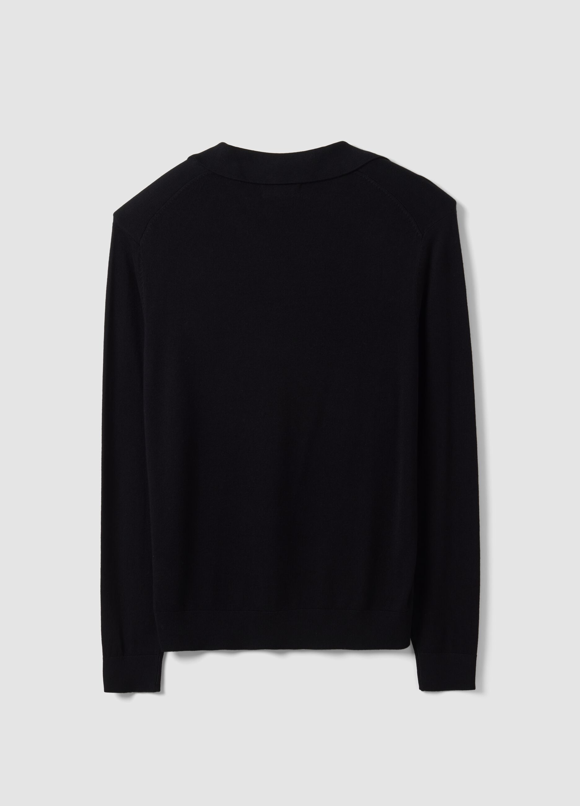 Black viscose-blend V-neck polo shirt, regular fit