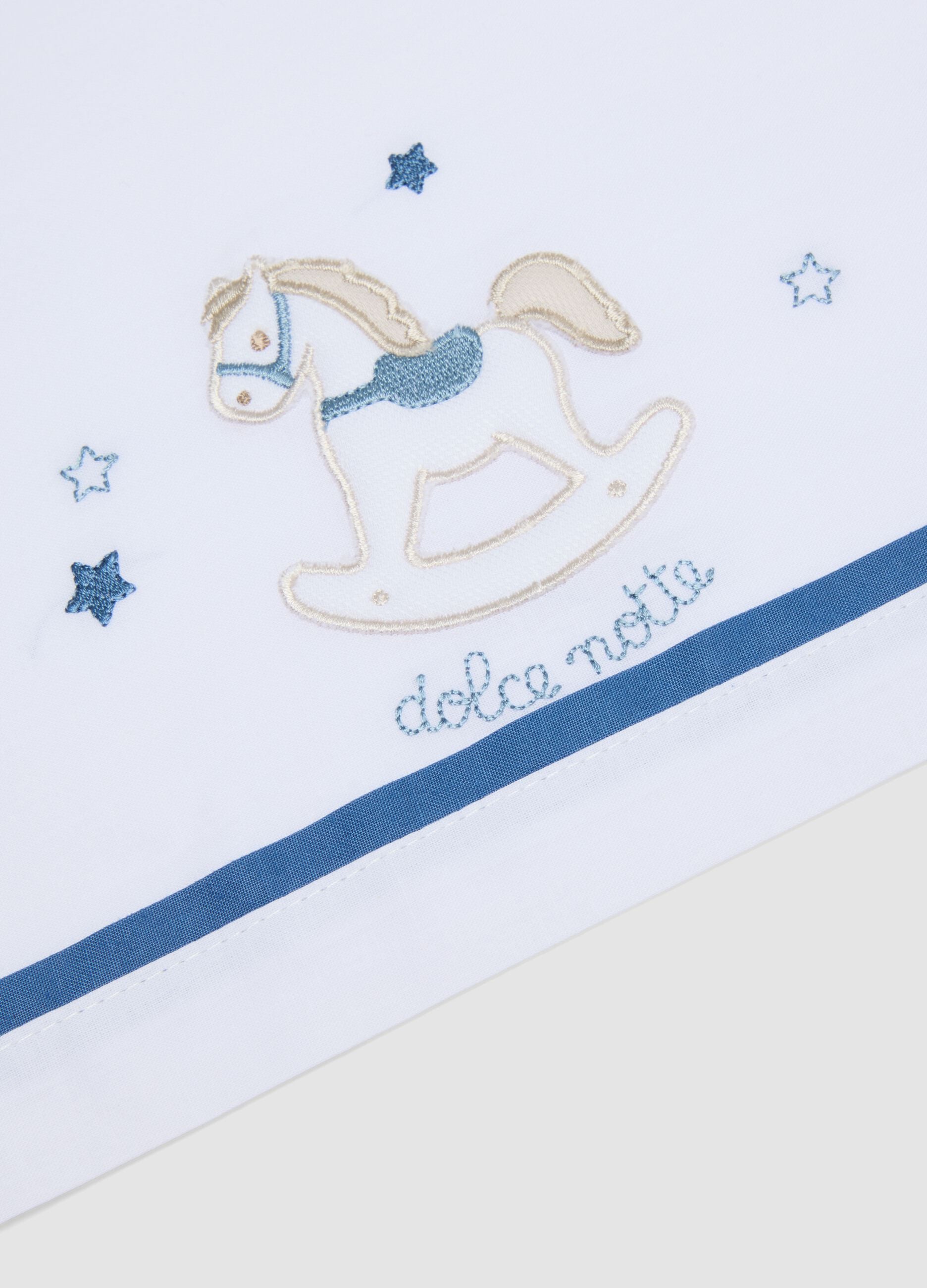 White pure cotton baby sheet with rocking horse embroidery