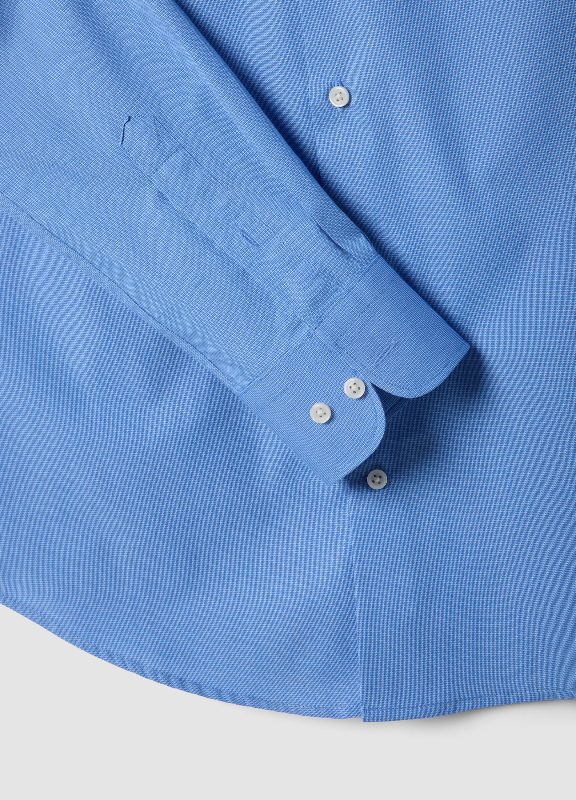 Light Blue Slim-Fit Cotton-Blend Shirt with Cutaway Collar