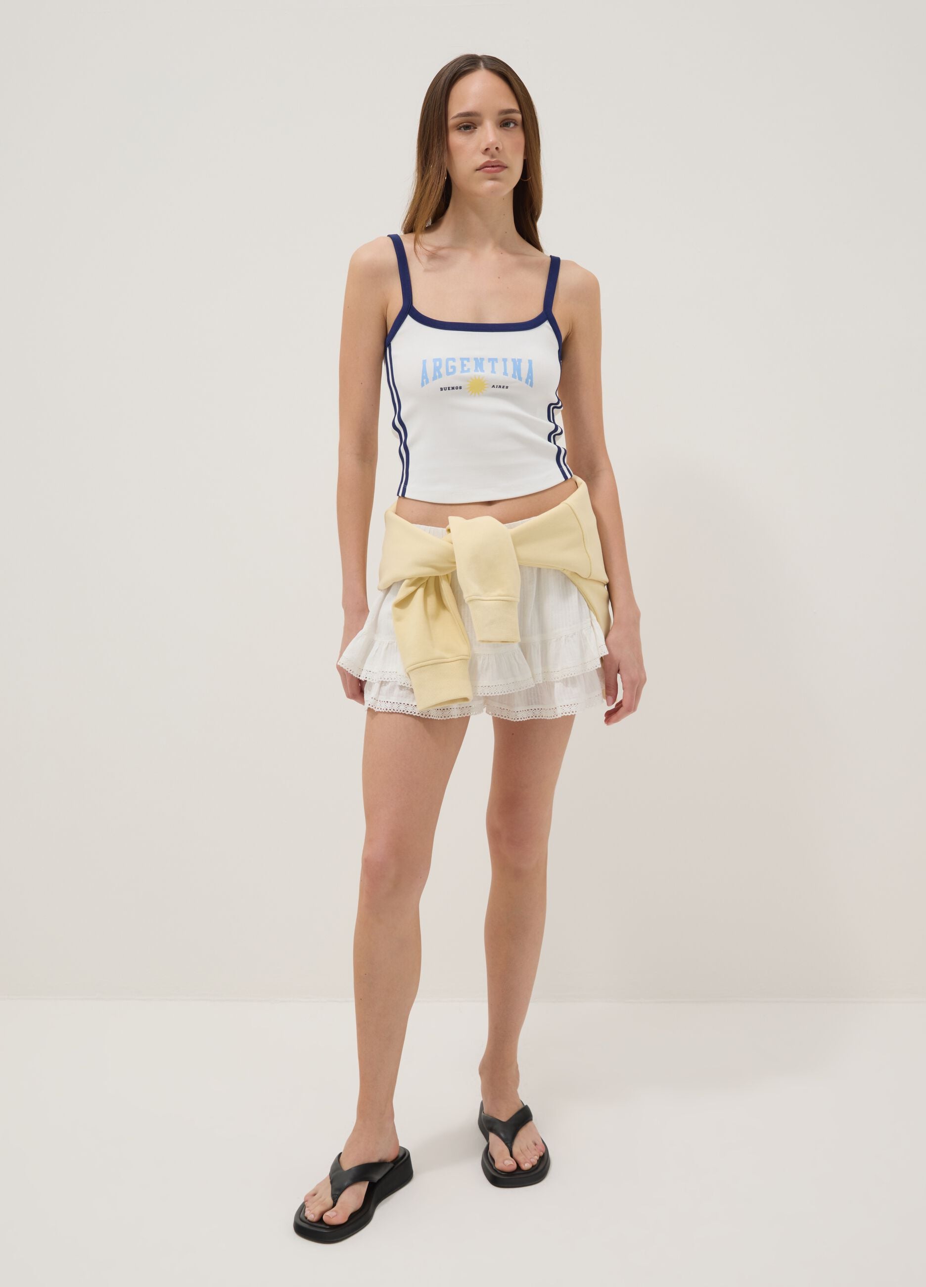 Tank top bianco in cotone elasticizzato con scritta Argentina regular fit