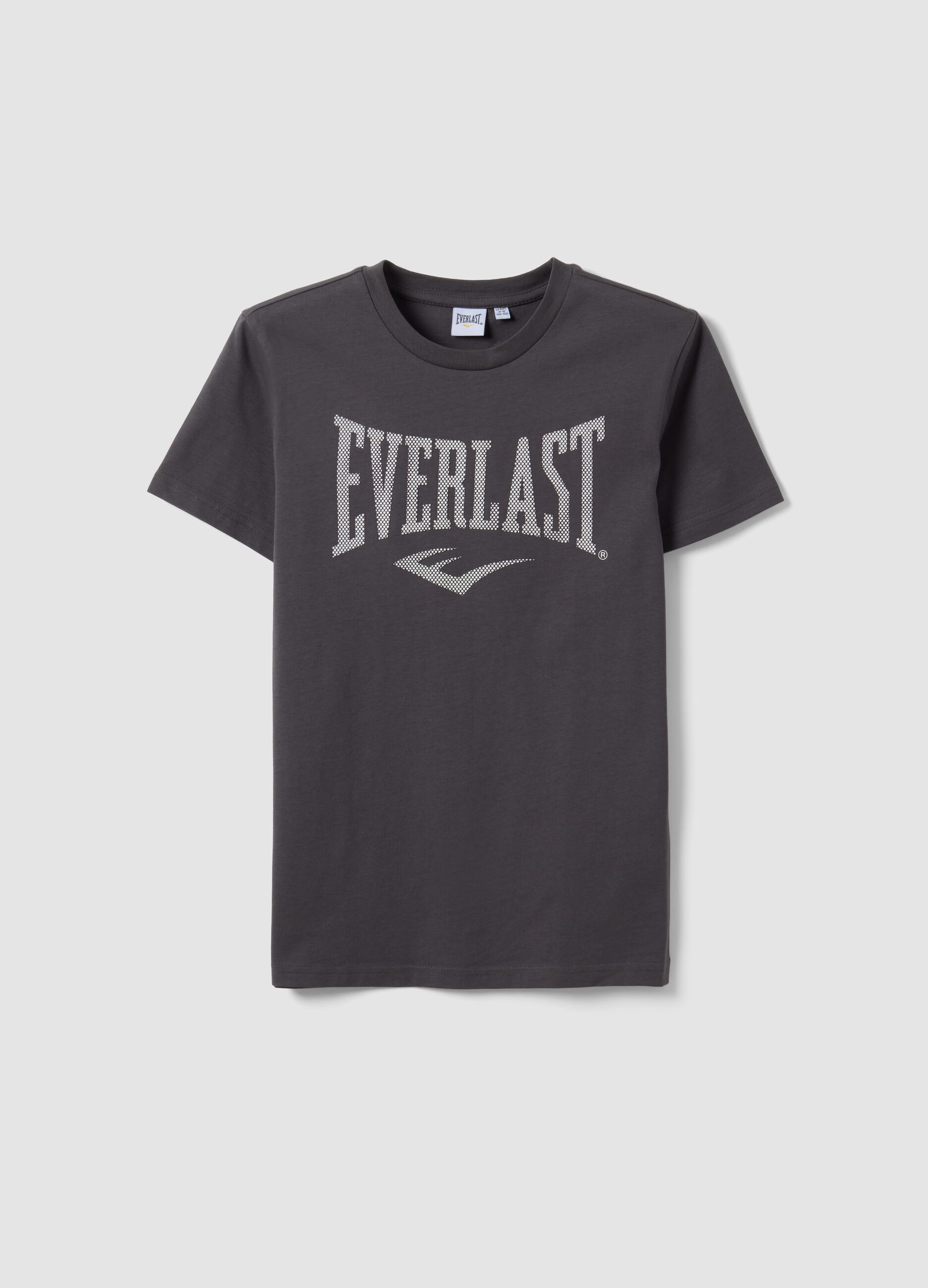 T-shirt grigia in puro cotone con stampa frontale per ragazzo