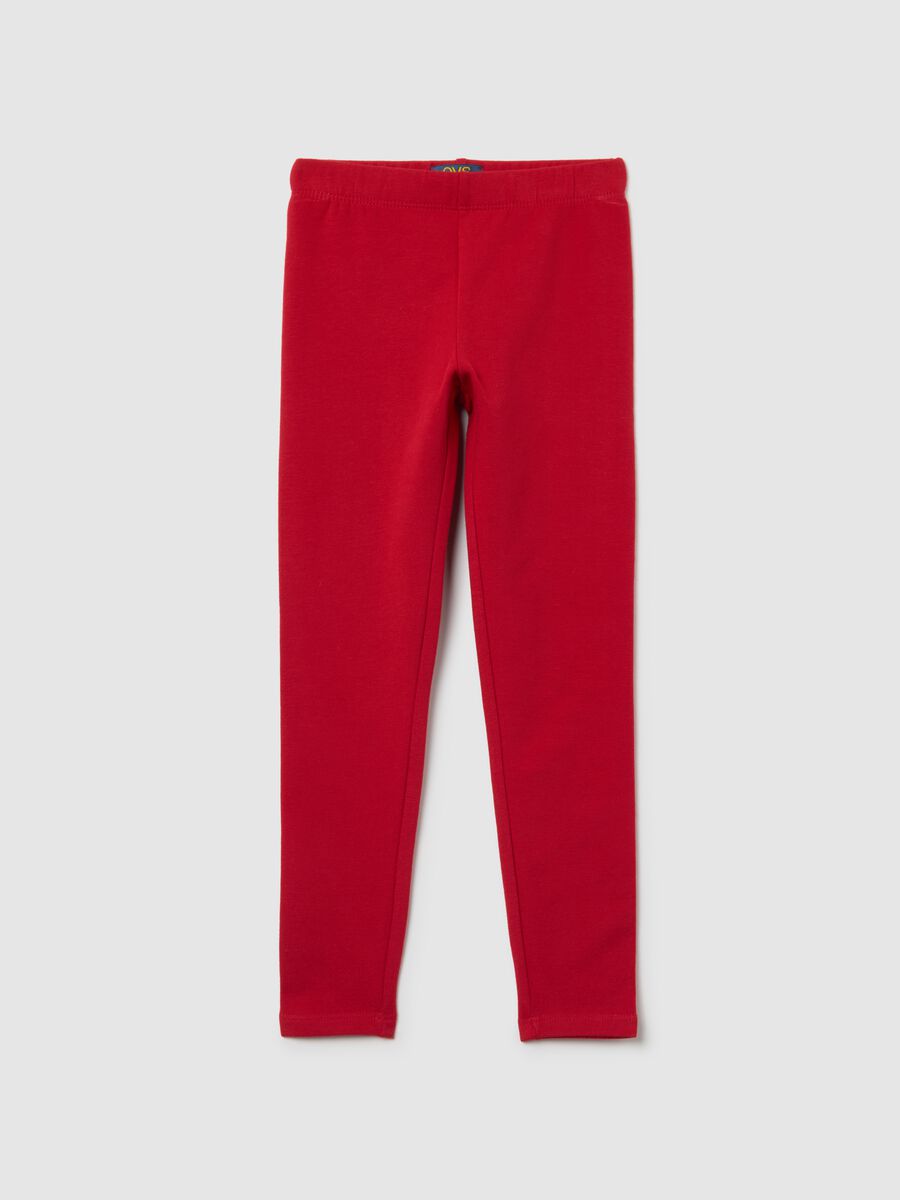 Girls' red skinny cotton leggings_0