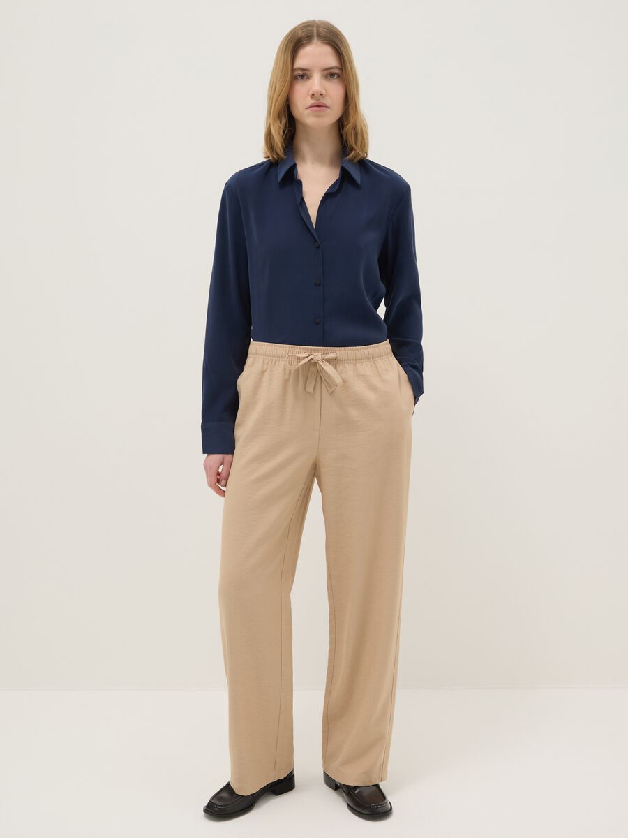 Beige viscose blend trousers with regular fit_0