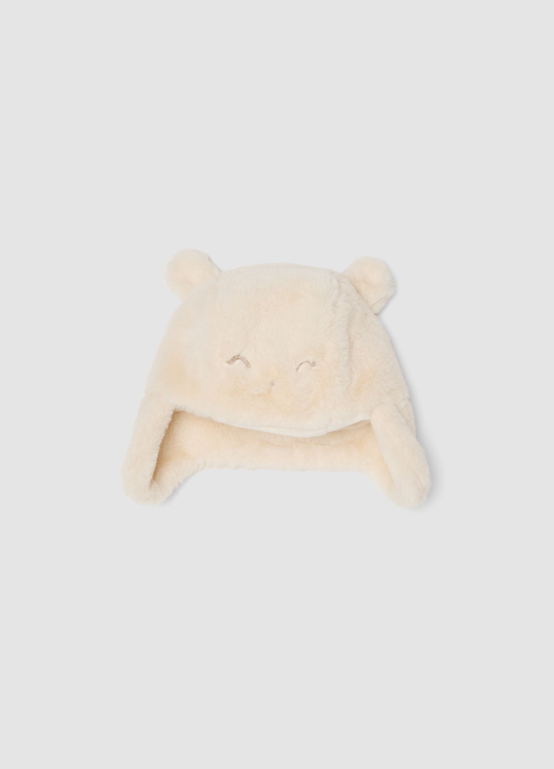 Cappello rosa cipria effetto peluche con orecchie