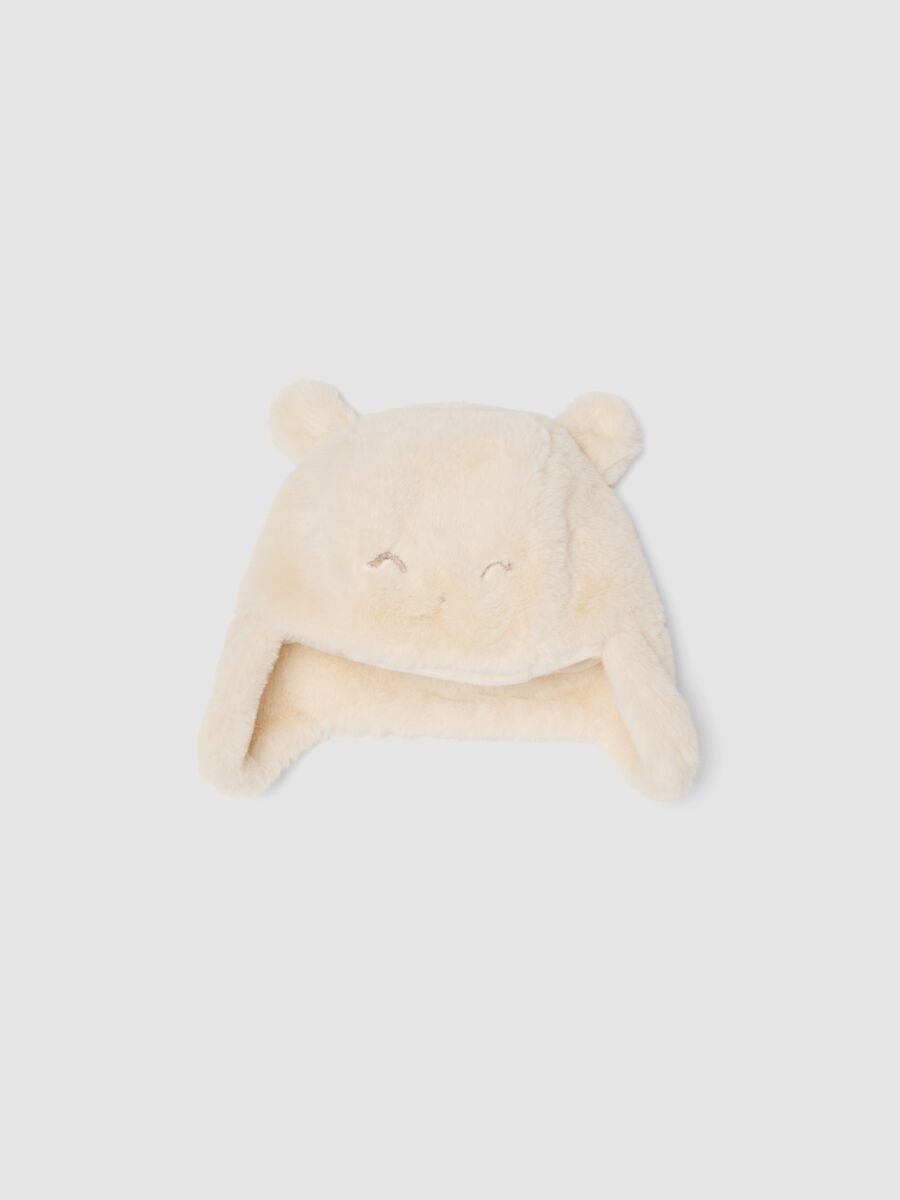 Blush pink teddy-effect hat with ears_0