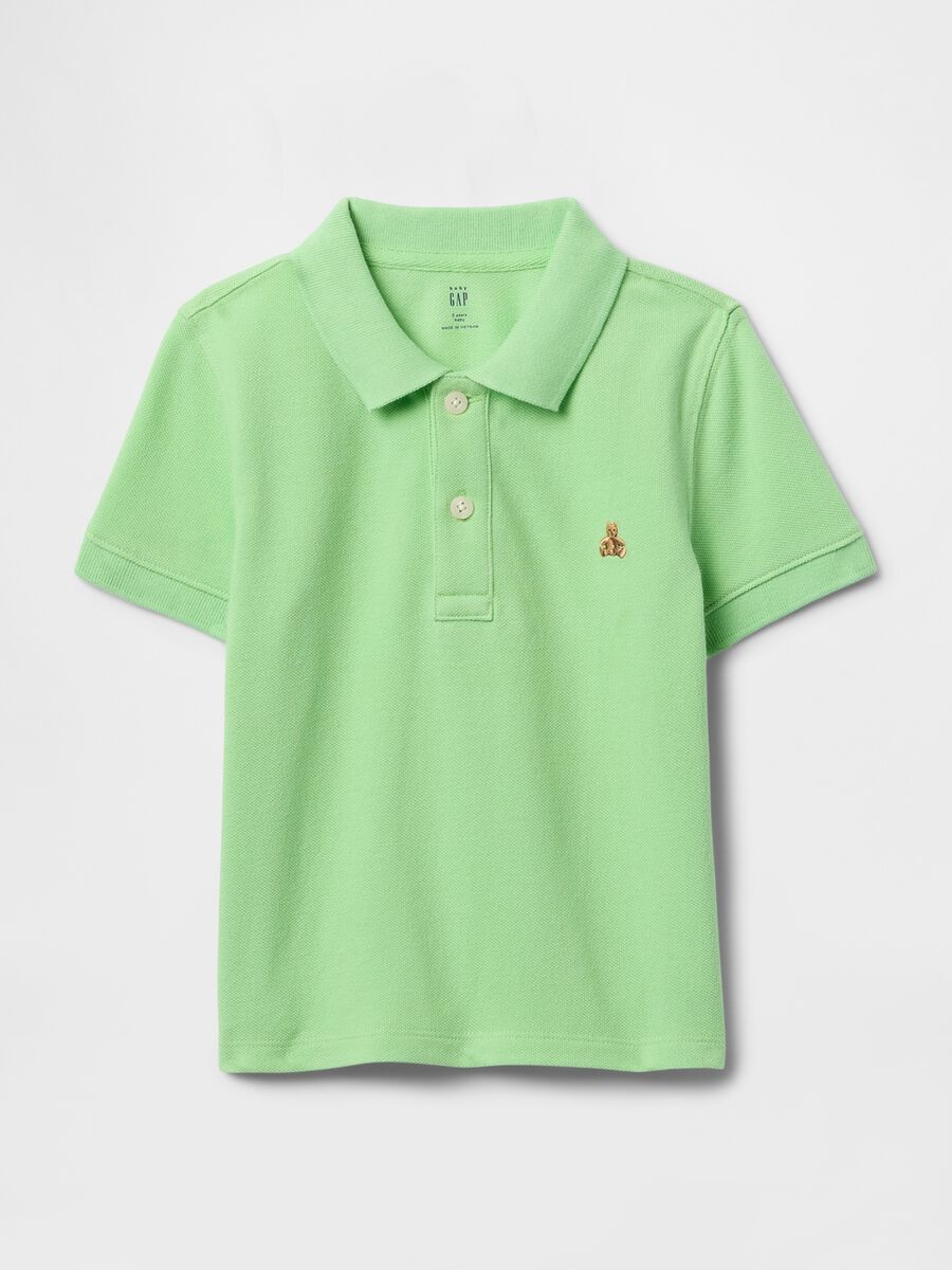 Cotton polo shirt with embroidered teddy bear_1