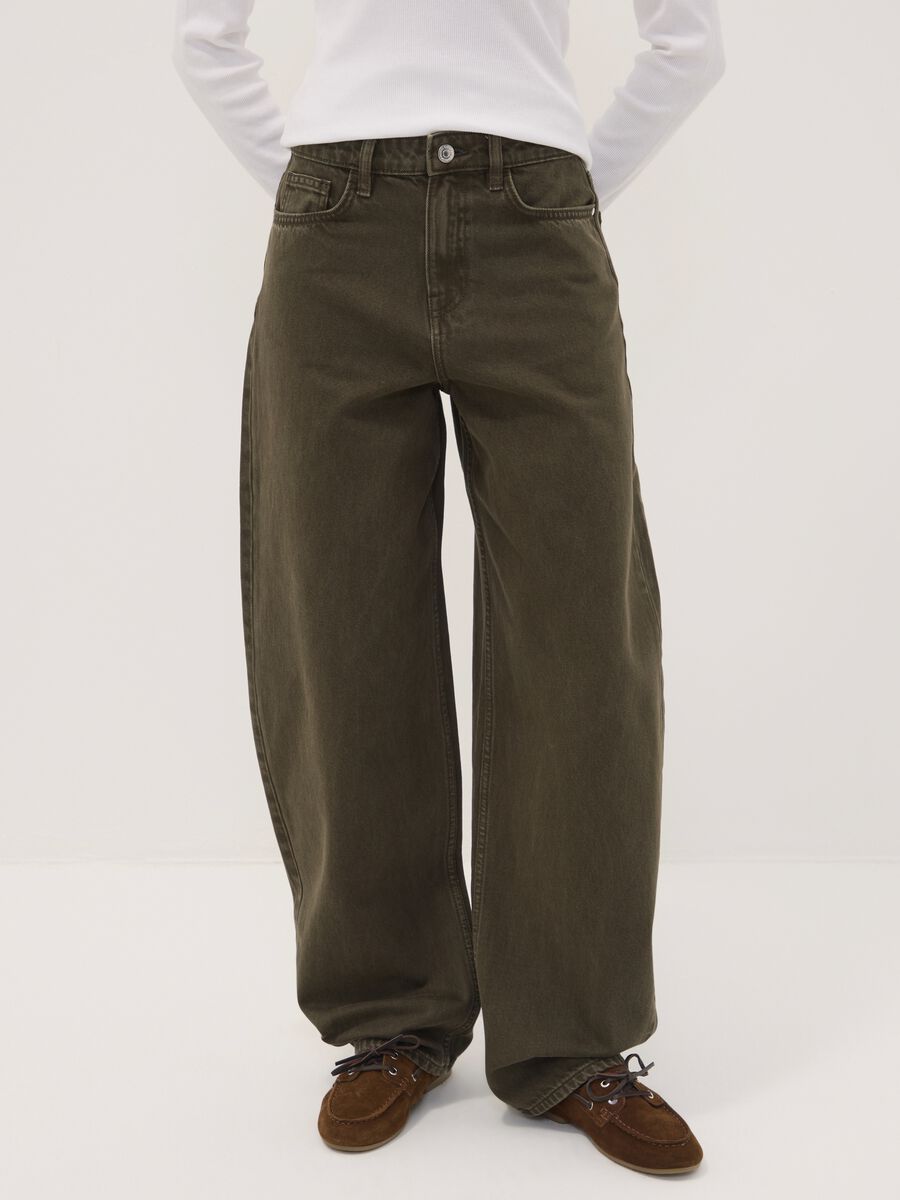 Jeans verdi in puro cotone barrel fit_1