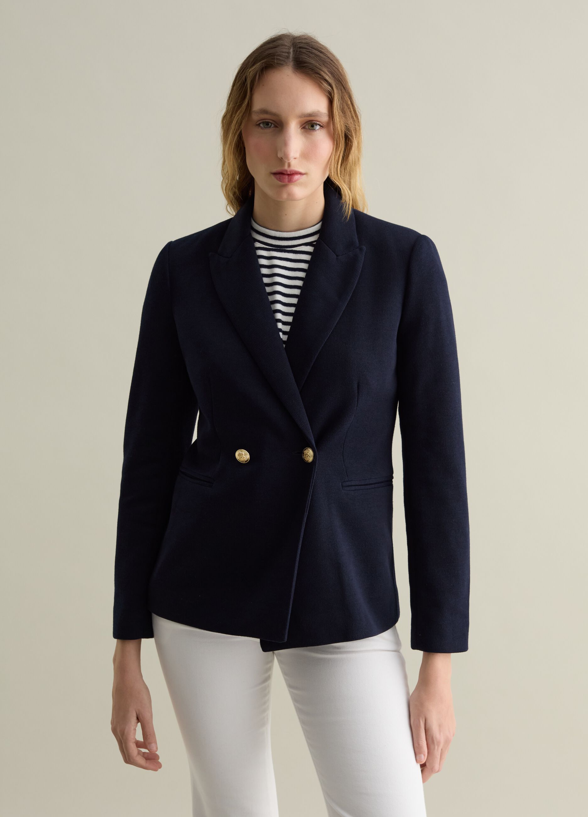 Double-breasted blazer in jersey with gold-coloured buttons