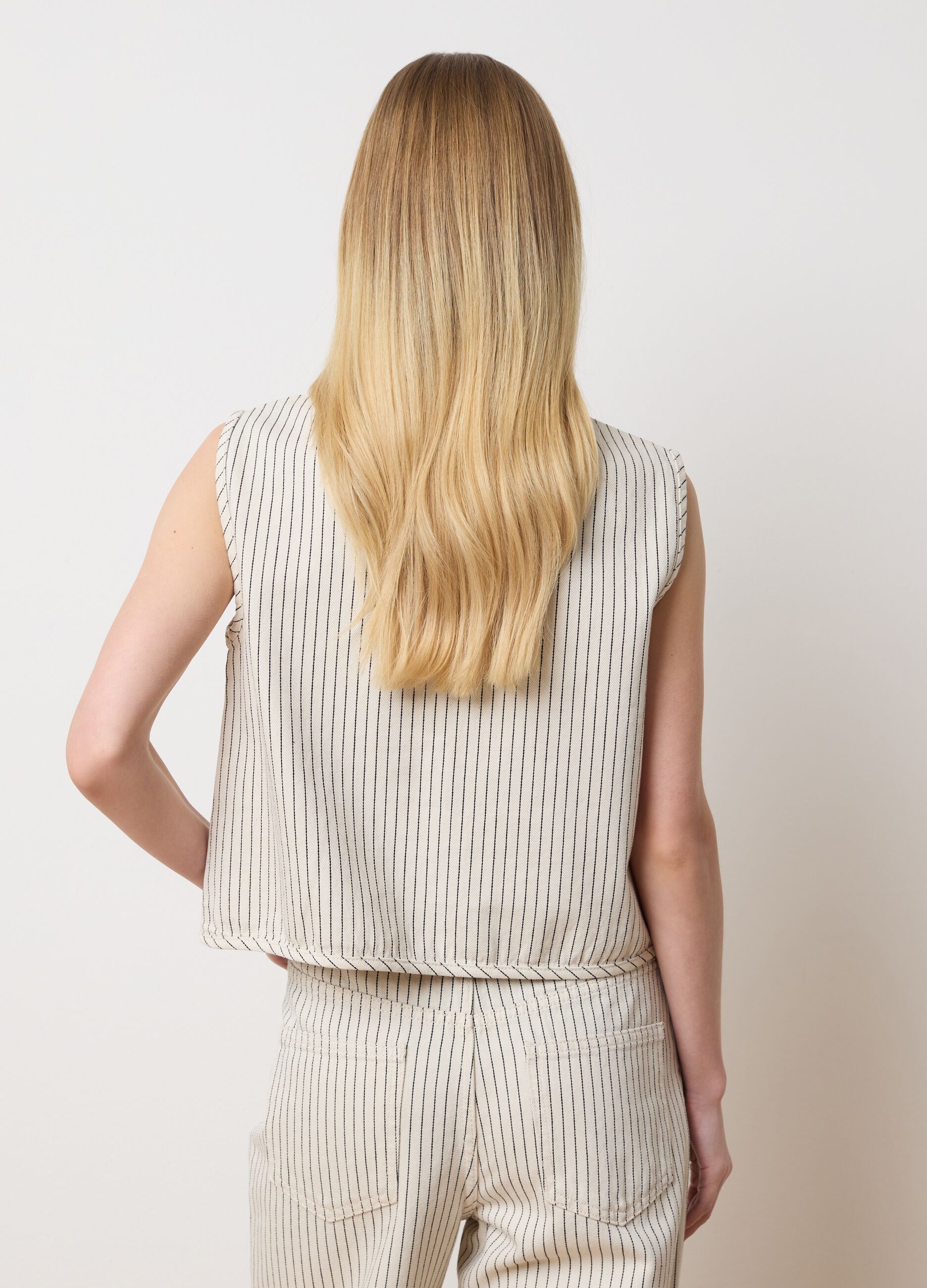 Pinstripe denim gilet