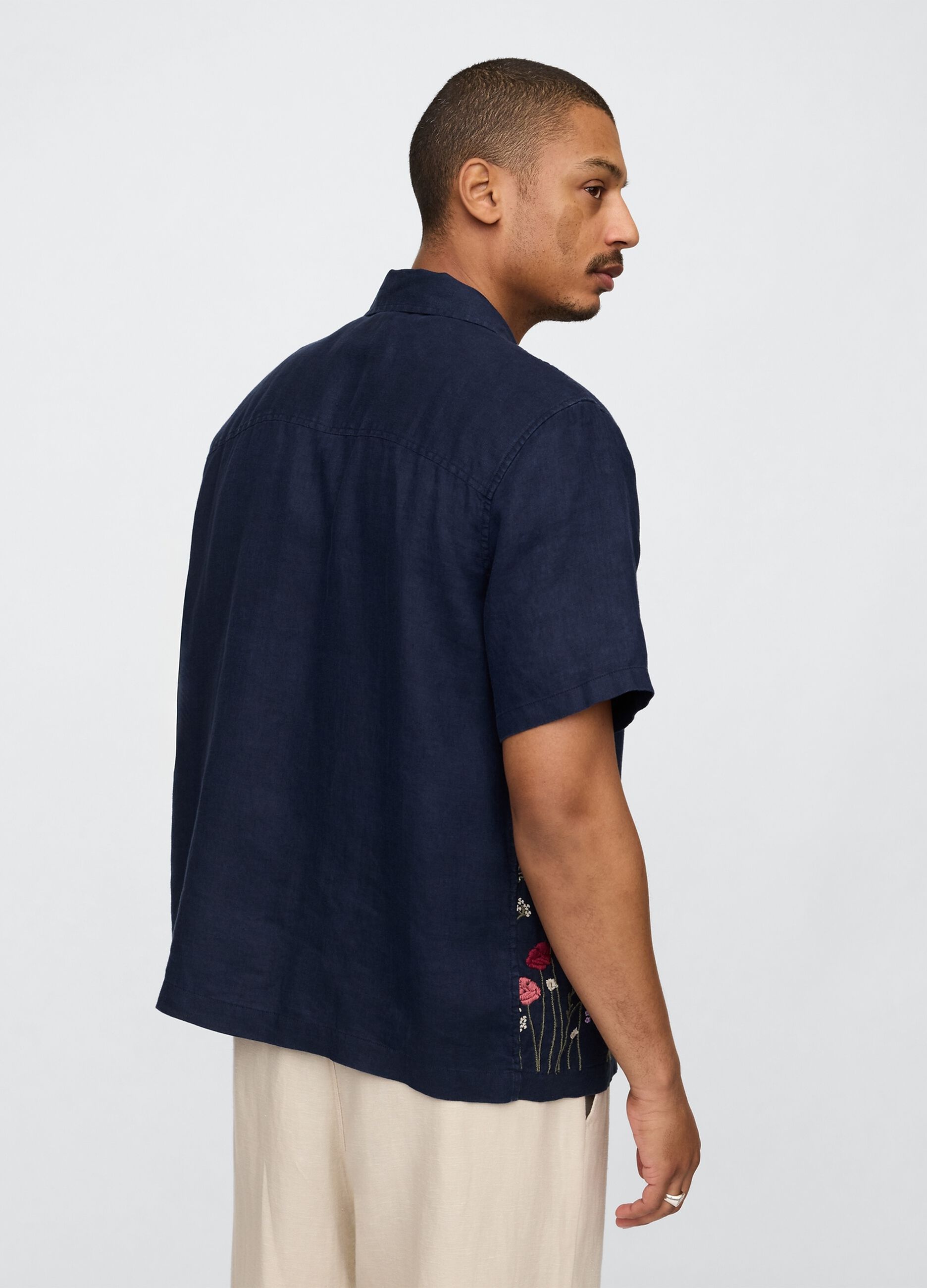 Blue Shirt with Floral Embroidery