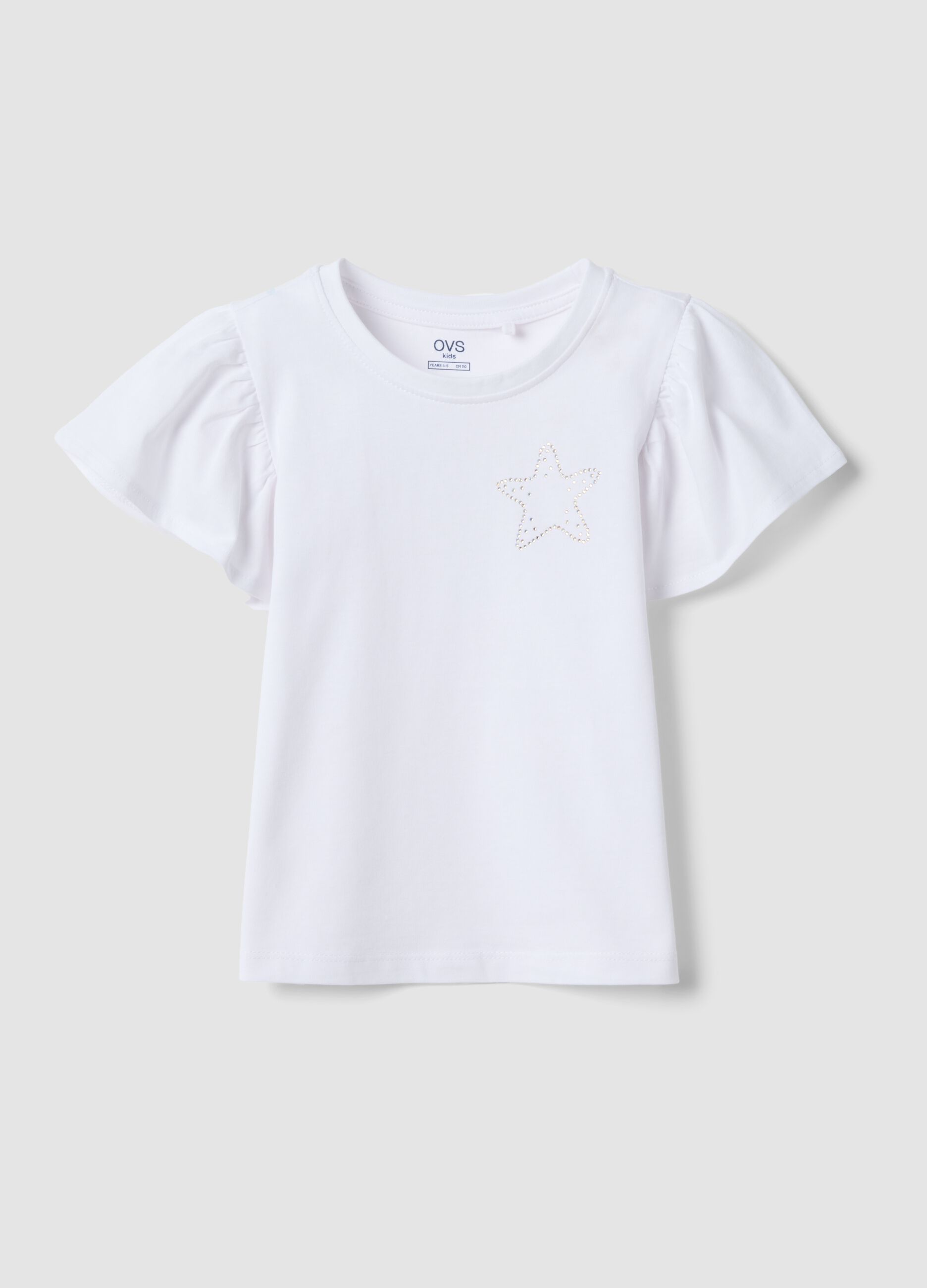Girls&rsquo; white pure cotton regular-fit T-shirt with star