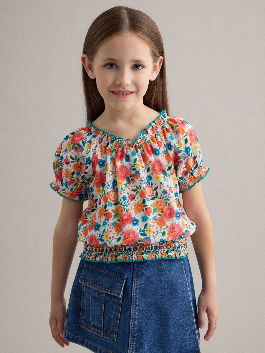 Blusa in puro cotone multicolor floreale da bambina regular fit_1