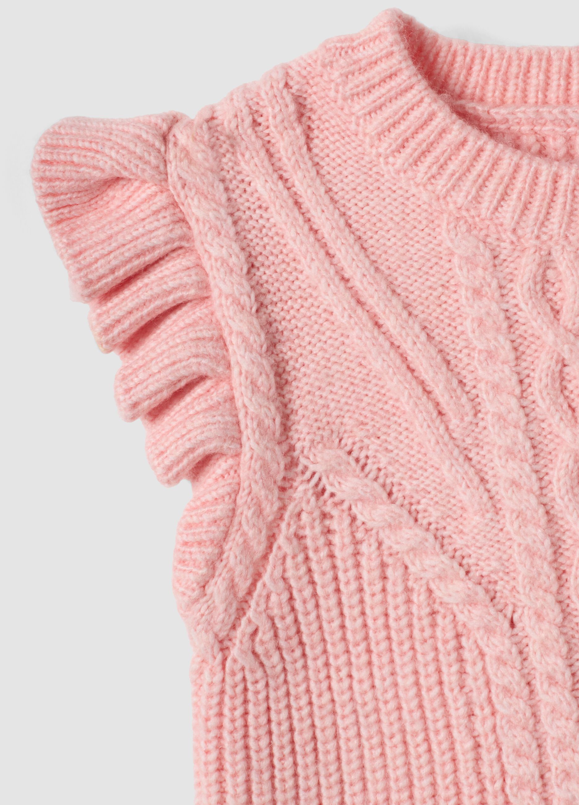Gilet rosa chiaro in misto viscosa con girocollo in maglia