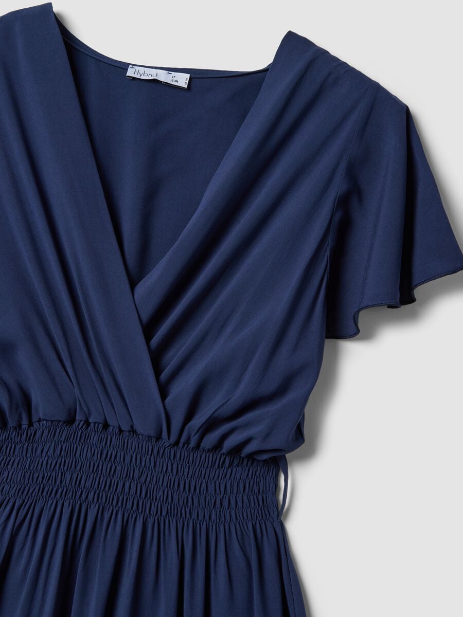 Long blue pure-viscose dress with wrap V-neck, regular fit_1