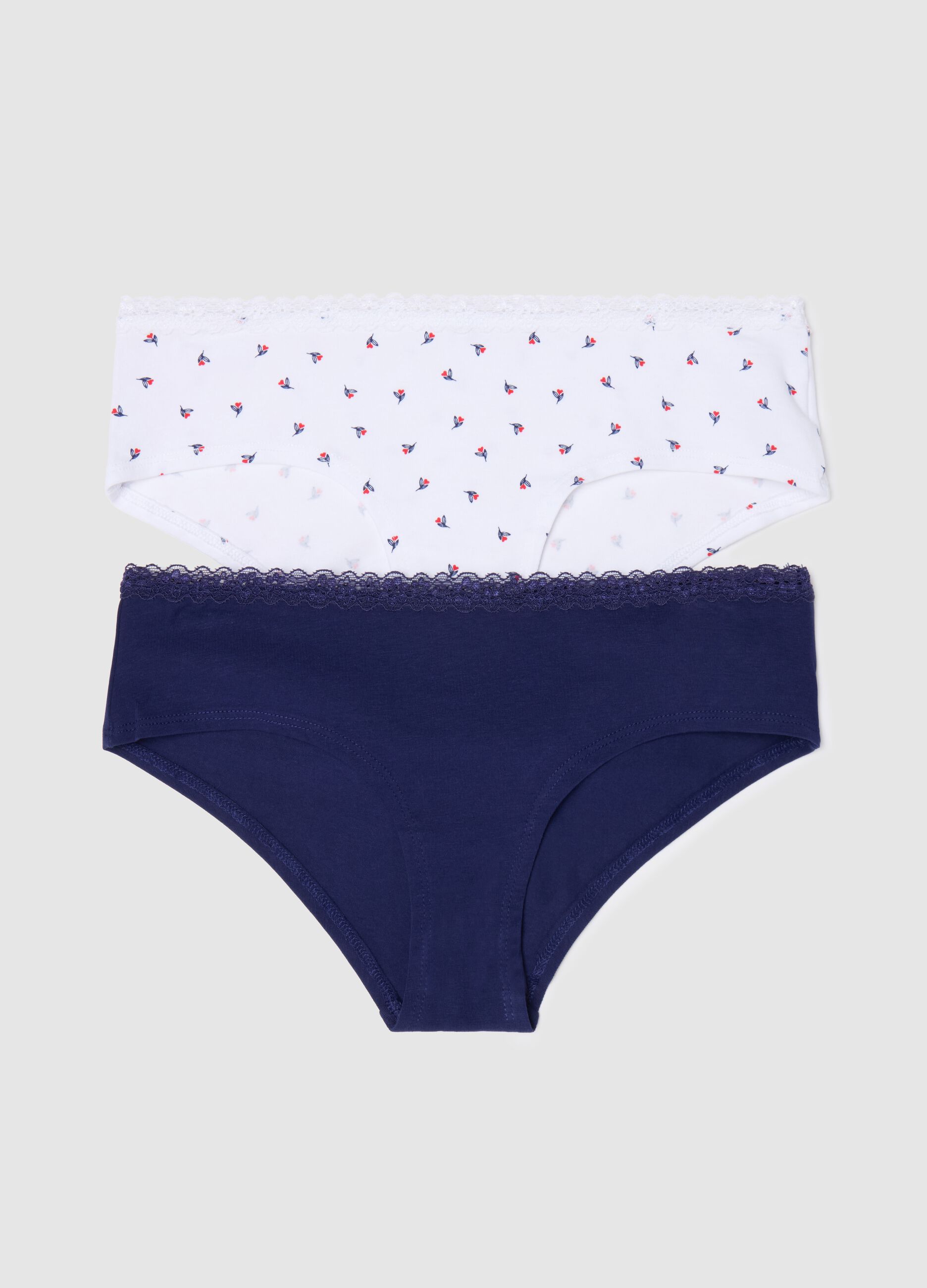 Bipack culotte in cotone stretch con pizzo