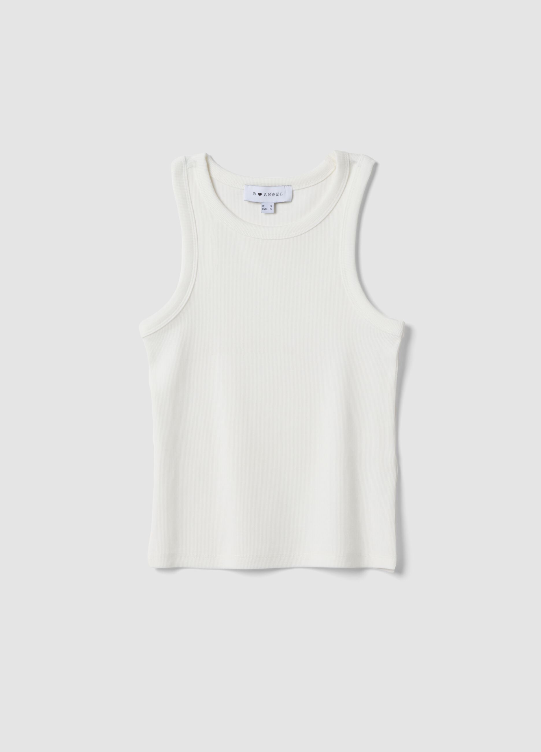 White ribbed fitted stretch-cotton tank top