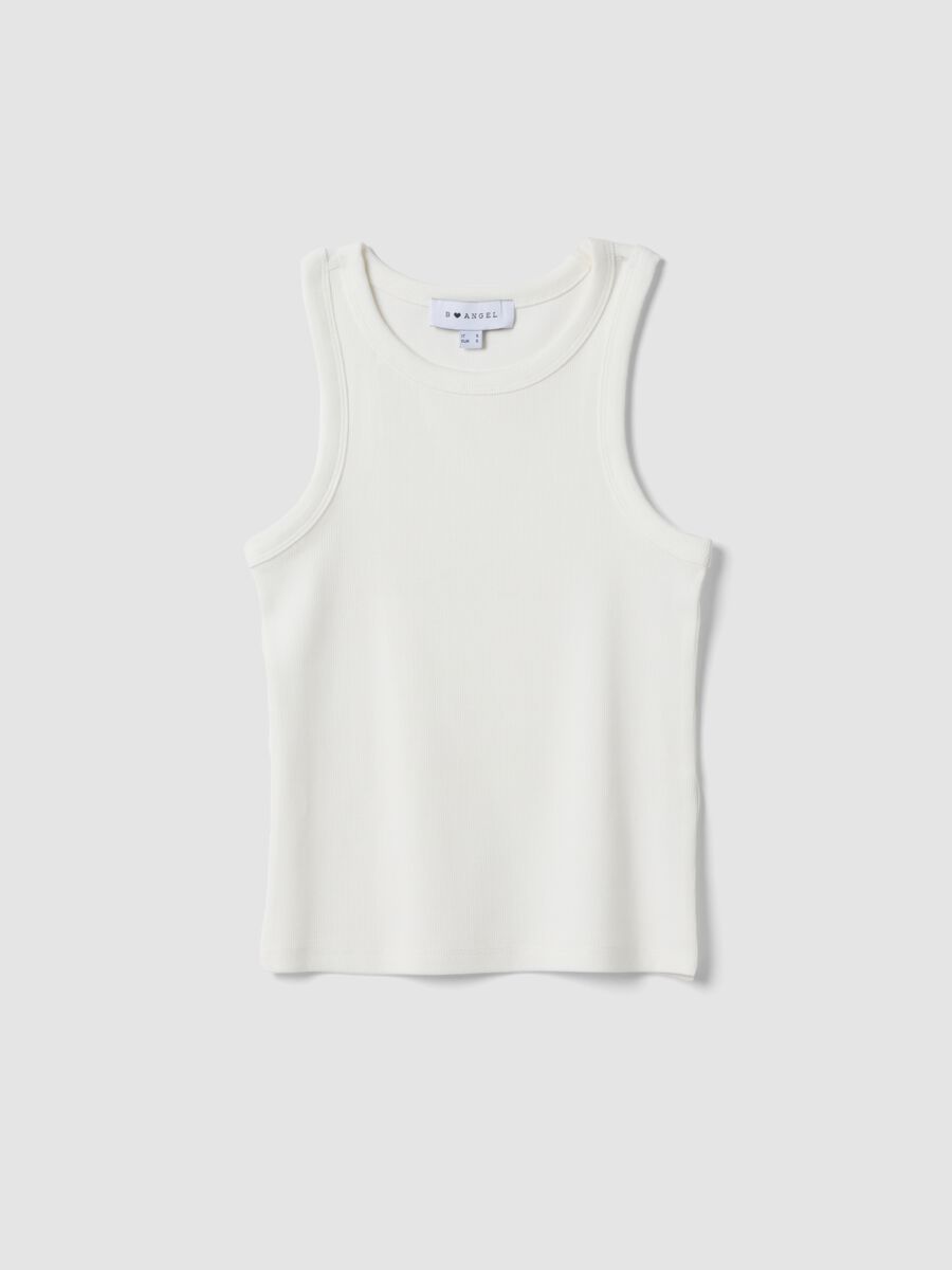 White ribbed fitted stretch-cotton tank top_4